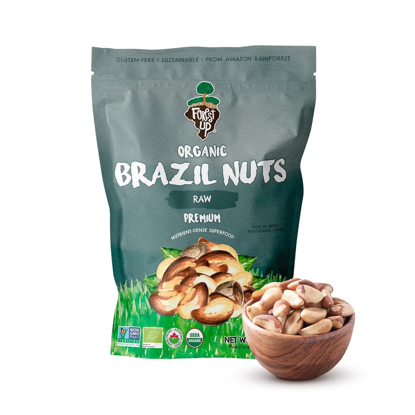 Snack The True Organic Brazil Nuts 15 oz – Raw and Unsalted – Kosher – Healthy-Rich in Vegetable Protein – Harvested in Amazon Rainforest – Fresh, Vegan and Gluten Free – Forest Up