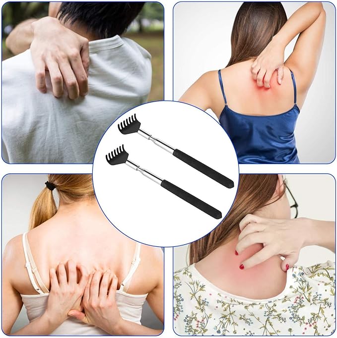 2 Pack Portable Extendable Back Scratcher, Kuvvfe Stainless Steel Telescoping Back Scratcher with Beautiful Present Packaging