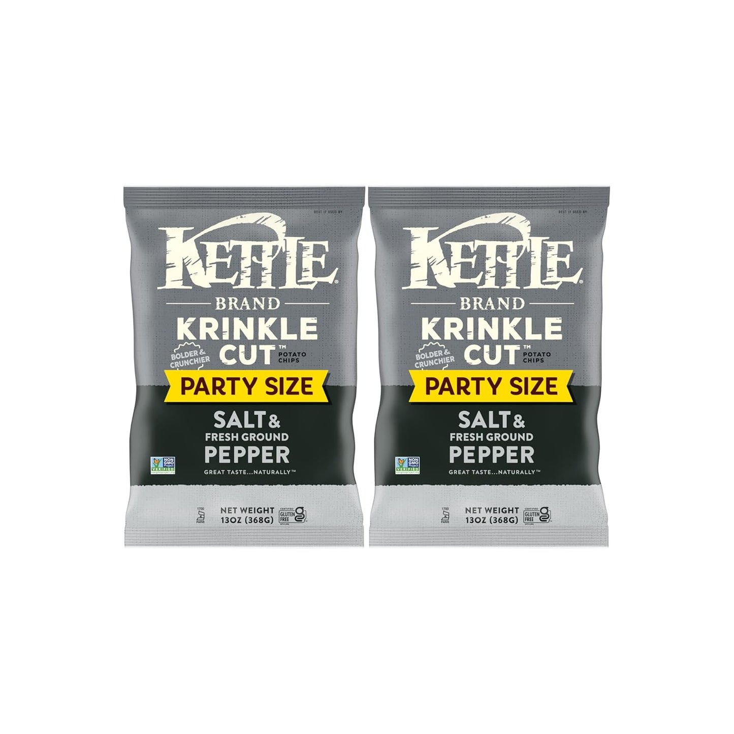 Kettle Brand Potato Chips, Krinkle Cut, Salt & Ground Pepper Kettle Chips, Party Size, 13 Oz