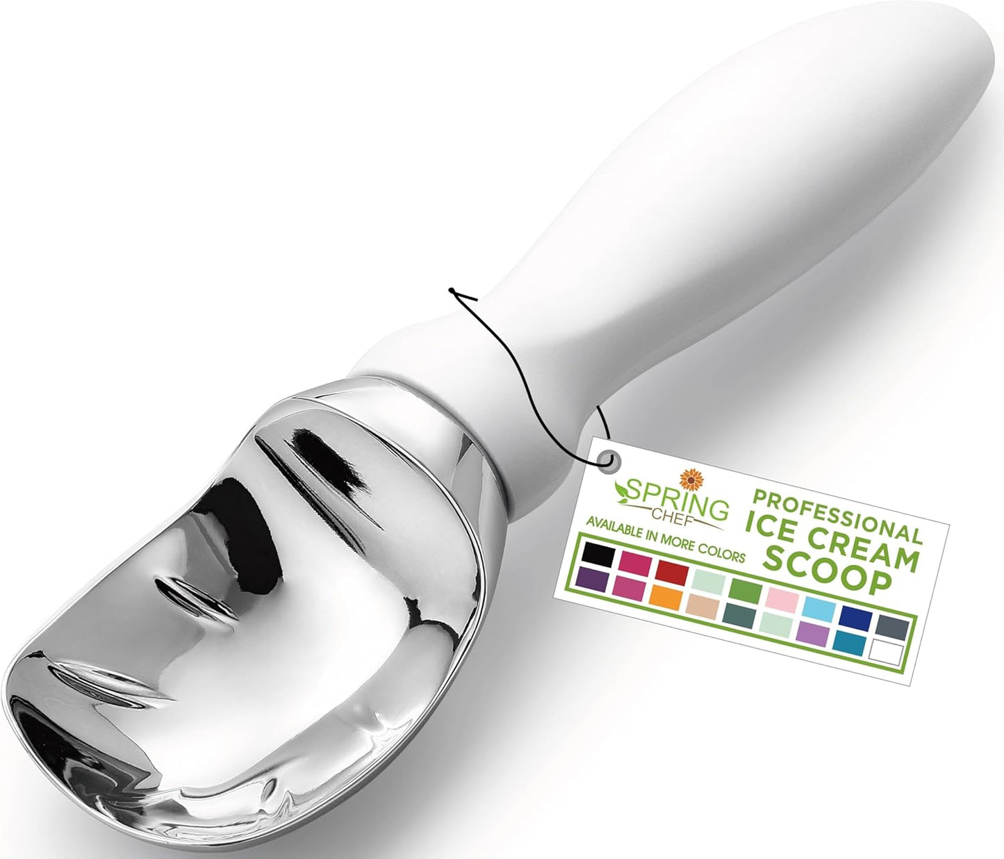 Spring Chef Heavy Duty Ice Cream Scoop with Comfortable Handle - Professional Ice Cream Scooper for Gelato, Sorbet, Cookie Dough, Melon, Frozen Yogurt - Dishwasher Safe Metal Kitchen Tool - Black