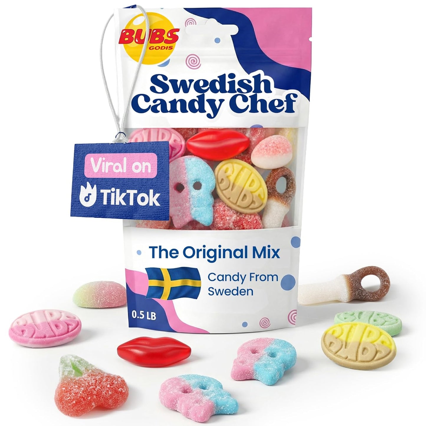 Swedish Candy Chef - Bubs Swedish Candy Mix – Sweet & Sour Gummies – Big Ovals, Skulls & More – 1/2 Pound Assorted Scandinavian Treats Imported from Sweden