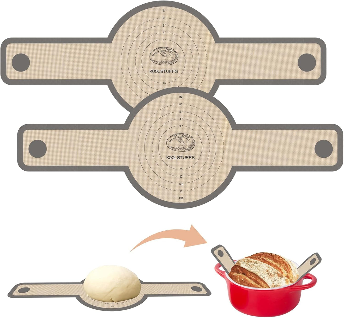 Koolstuffs Silicone Bread Sling for Dutch Oven, 2 PCS Non-Stick & Easy Clean Reusable Sourdough Mat, Sourdough Bread Baking Supplies, Tools & Accessories