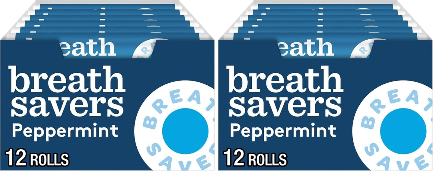BREATH SAVERS Peppermint Flavored Sugar Free Breath Mints Rolls, .75 oz (12 Count)