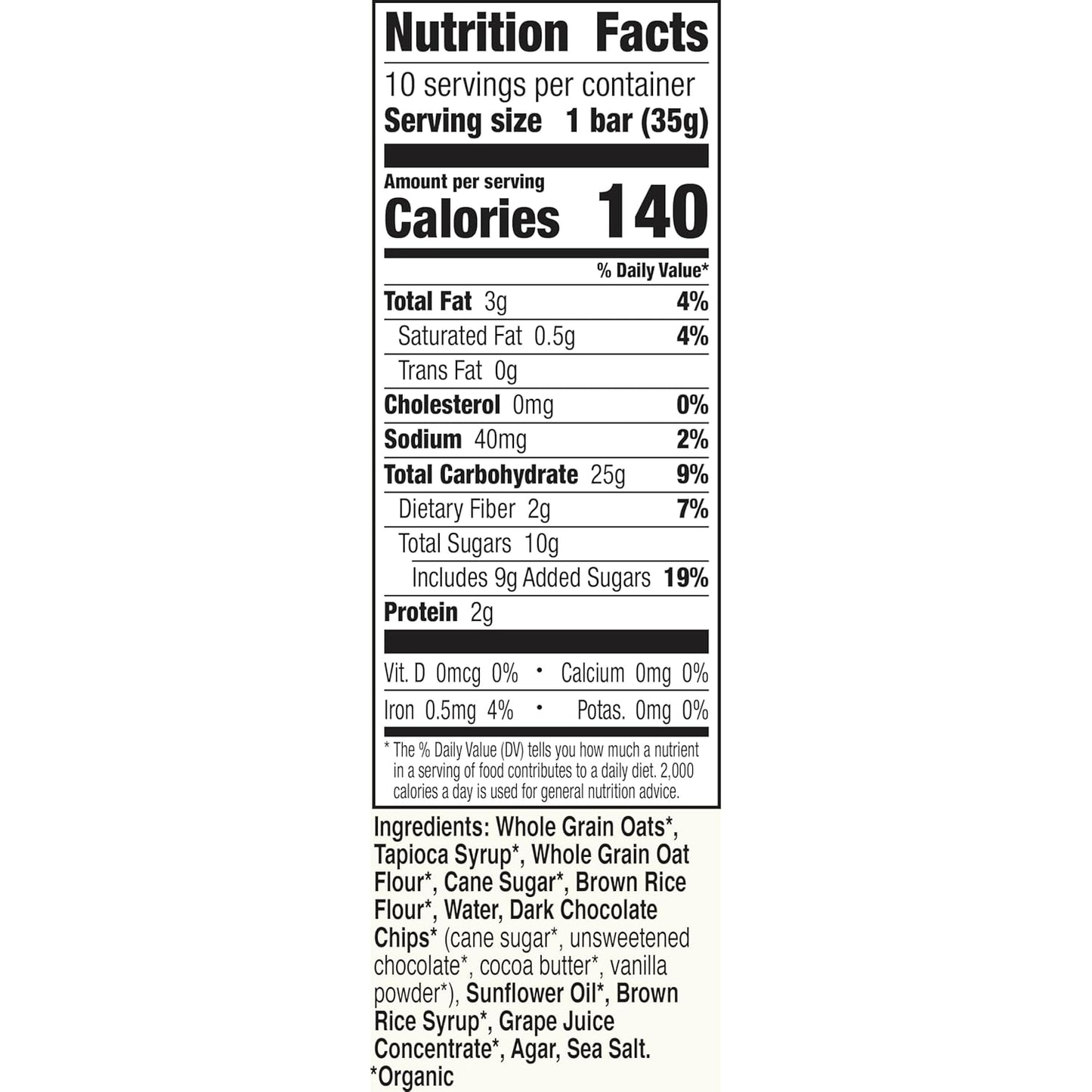 Cascadian Farm Organic Chewy Granola Bars, Dark Chocolate Chip, Value Size, 10 Bars, 12.3 oz