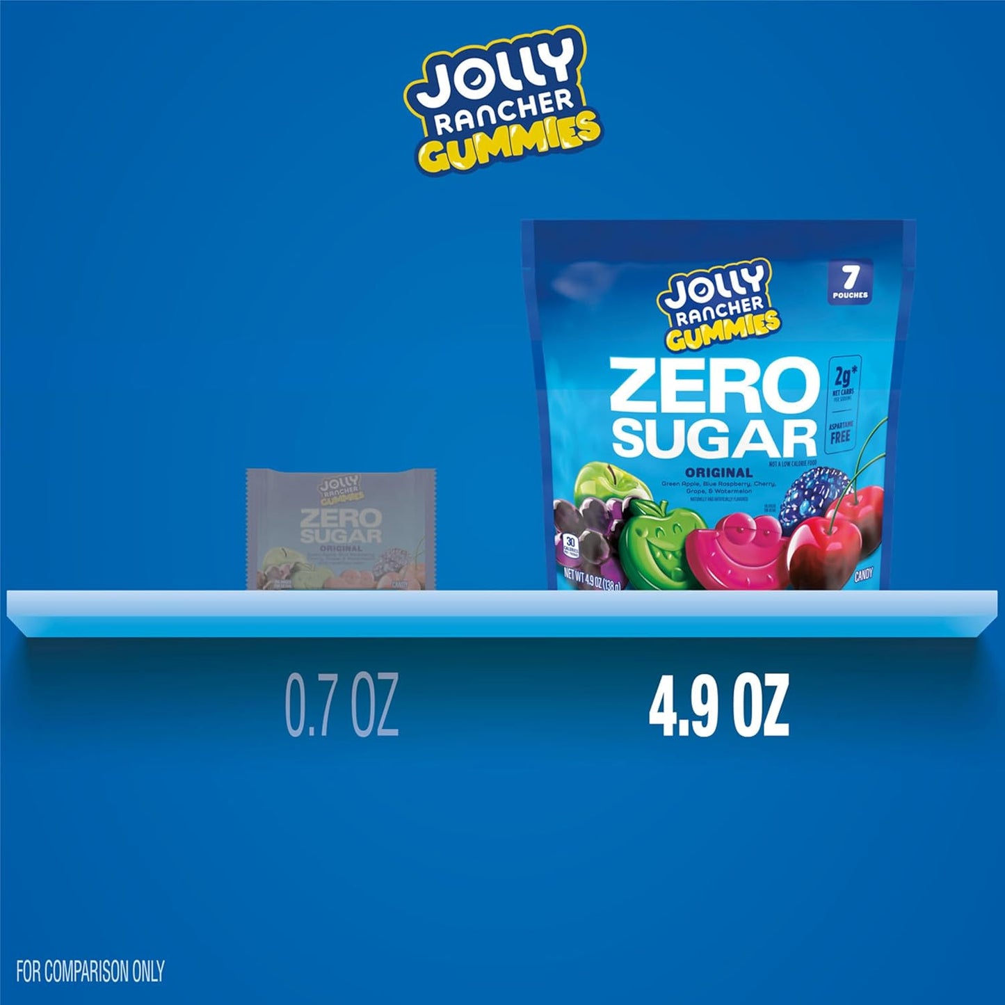 JOLLY RANCHER Gummies Zero Sugar Assorted Fruit Flavored Candy Bag, 4.9 oz (7 Pouches)