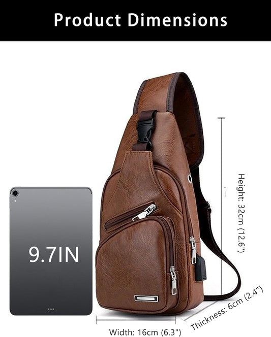 Sling Bag for Men Women, PU Crossbody Bags, Hiking Daypack Chest Bag Fanny Pack for Outdoors Travel Daily Commute