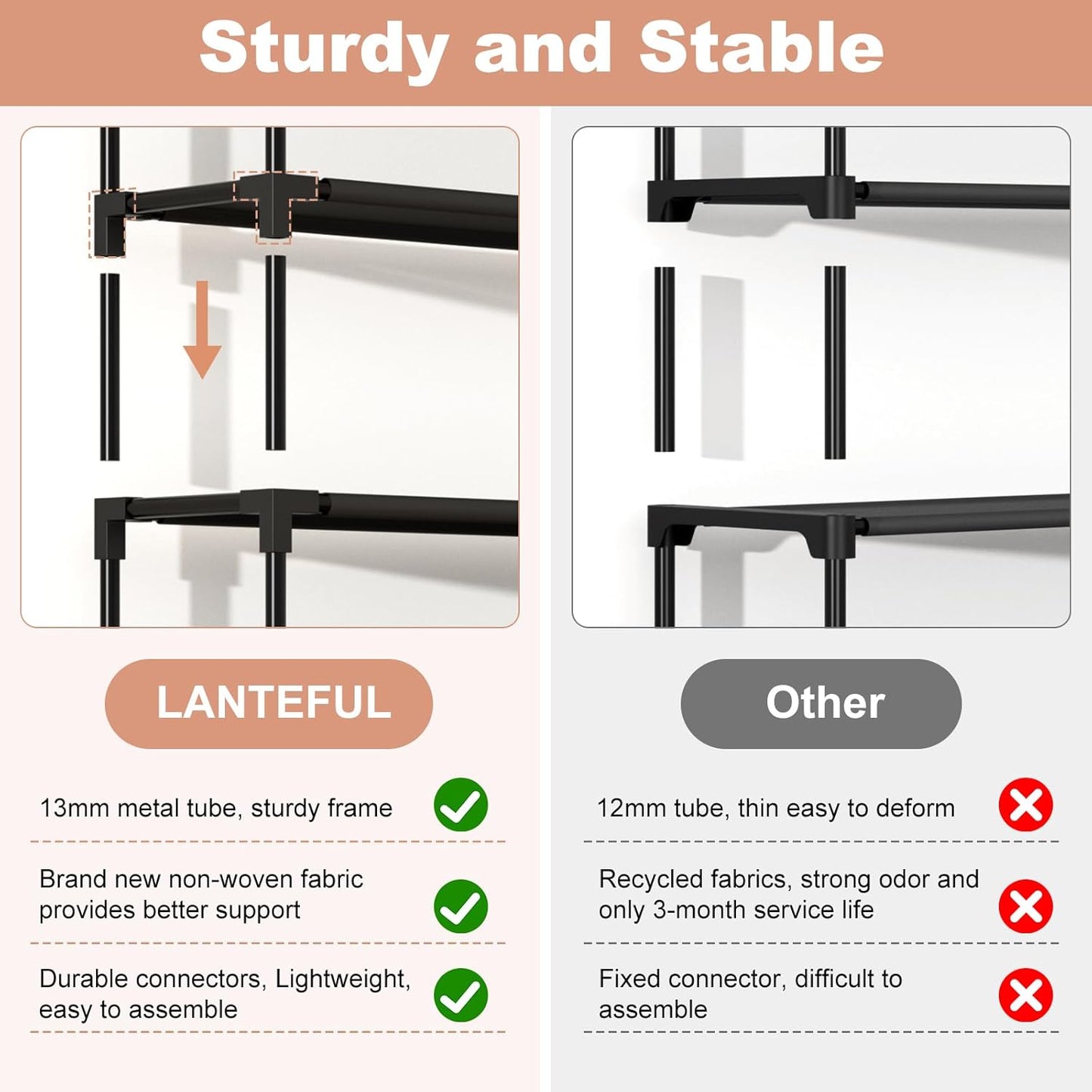 10 Tiers Shoe Rack 50 Pairs Large Capacity Tall Shoe Organizer Sturdy Shoe Storage with Two Hooks Space Saving Metal Wide Shoe Rack for Closet, Entryway, Bedroom, Black