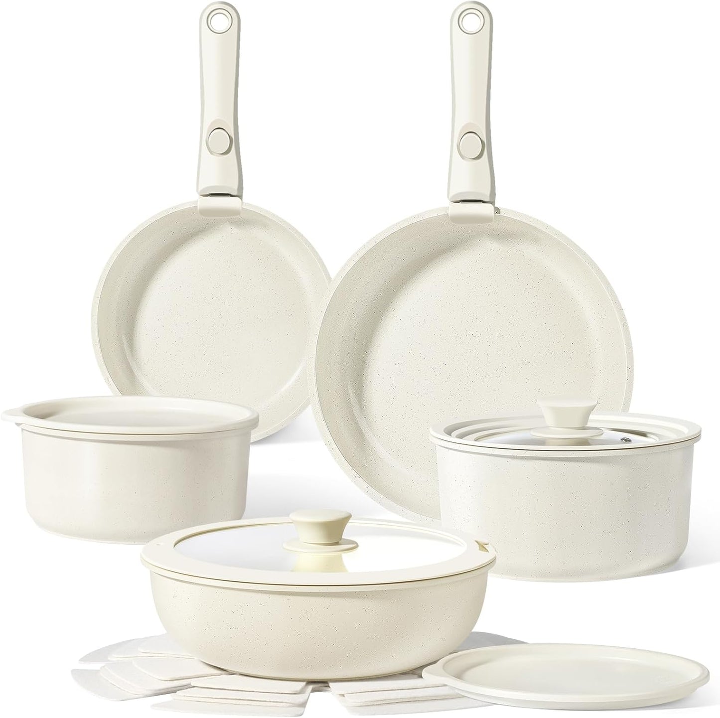 GiPP Ceramic Pots and Pans Set Non Stick, Nonstick Detachable Handle Cookware Sets, Non Toxic Induction Kitchen Pot and Pan with Removable Handle, Healthy RV Cookware, Dishwasher &Oven Safe, 5 Piece
