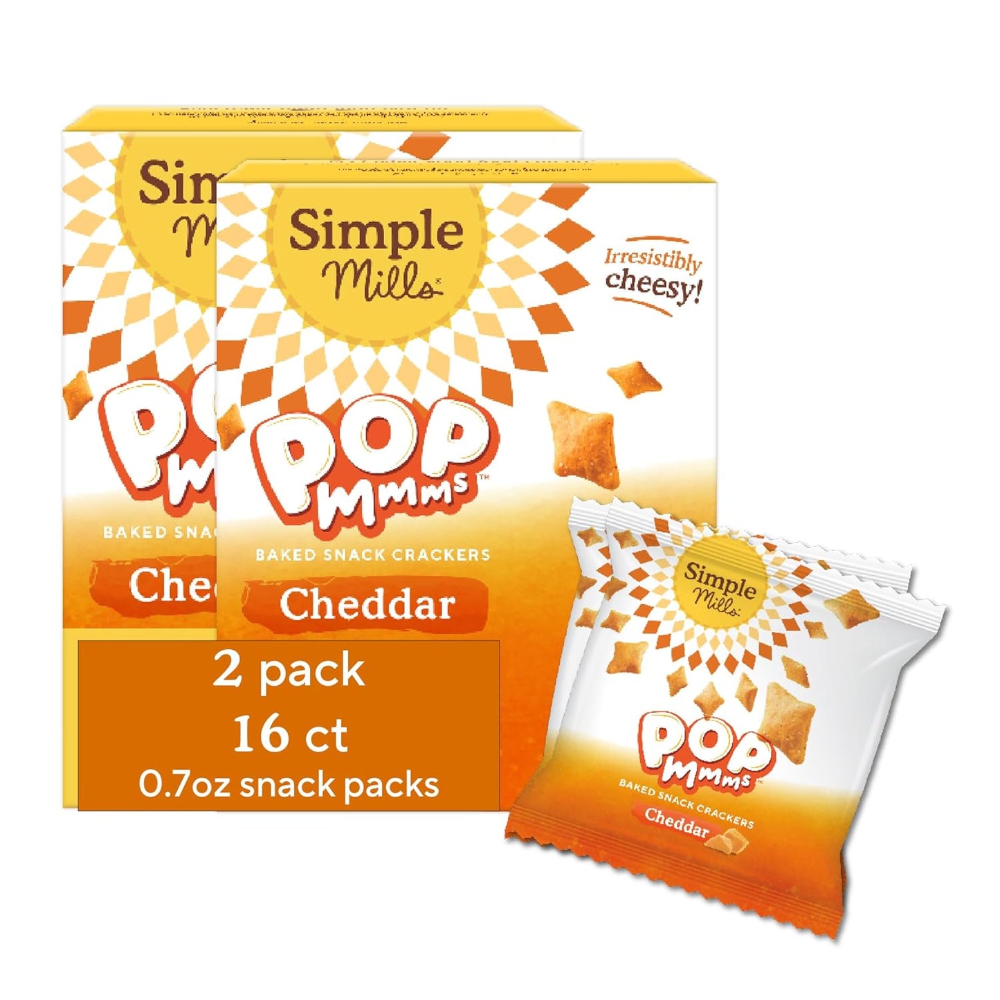 Simple Mills Pop Mmms Cheddar Baked Snack Pack Crackers, Healthy Snacks for Kids, Individual Packs, Gluten Free, 8 Ct (Pack of 1)