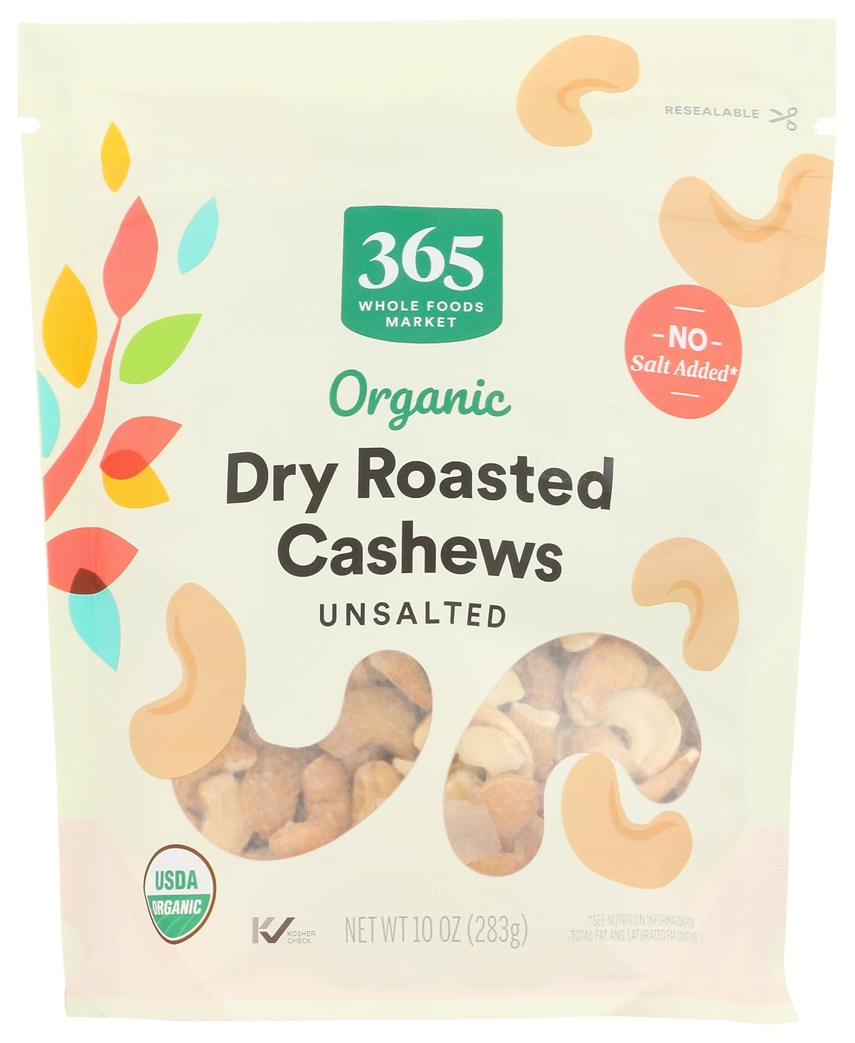 365 by Whole Foods Market, Organic Roasted & Salted Cashews, 10 Ounce