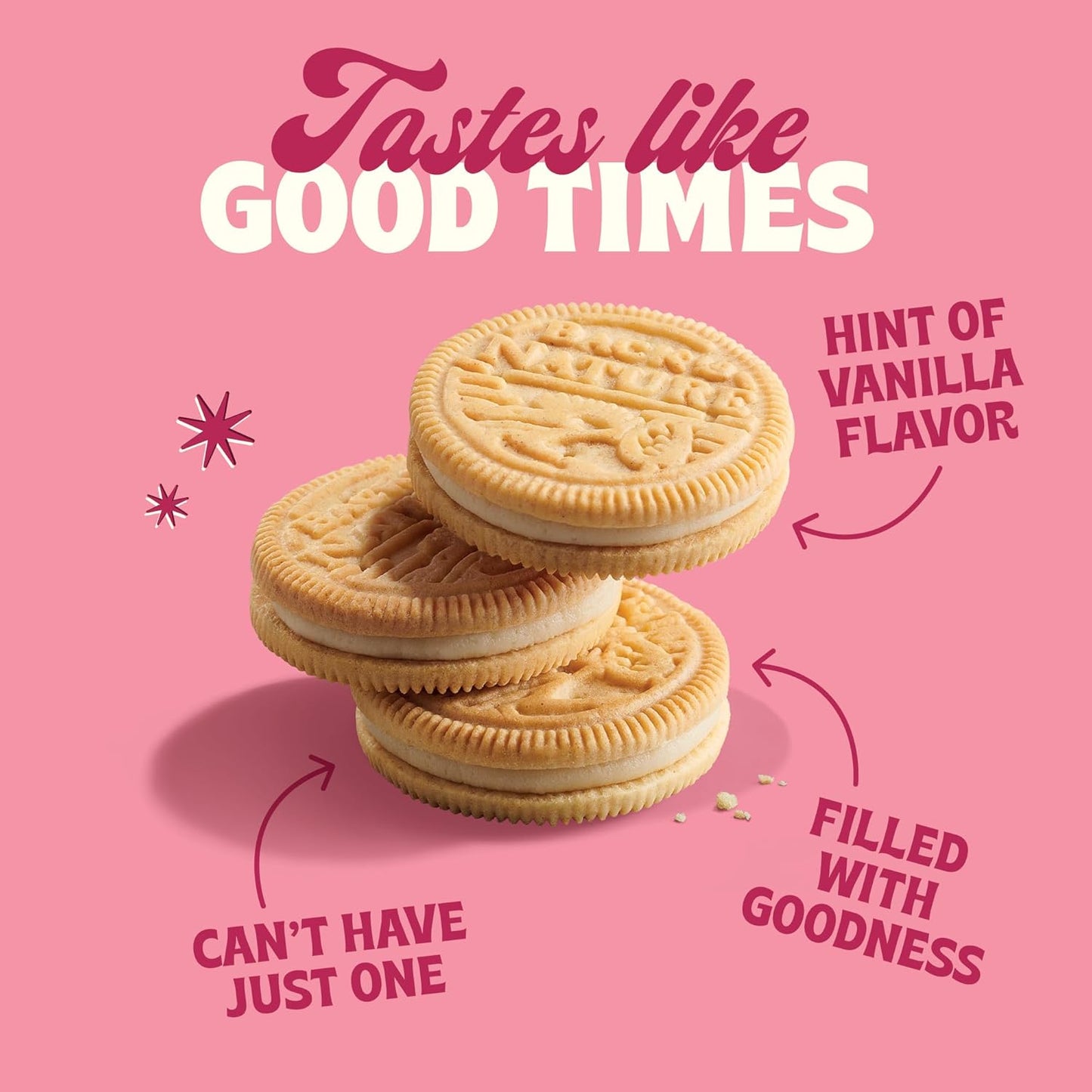 Back to Nature Golden Vanilla Creme Sandwich Cookies, Plant Based, Non-GMO, Plant-Based, Made with Wheat Flour, Snack Happy 8.25 oz Box