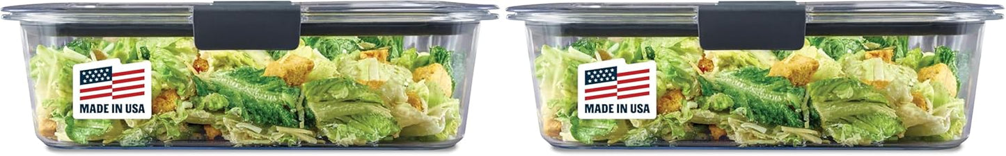 Rubbermaid Brilliance BPA-Free Food Storage Containers with Lids, Airtight Clear Set of 2 (9.6 Cup), Ideal for Lunch, Meal Prep, and Leftovers