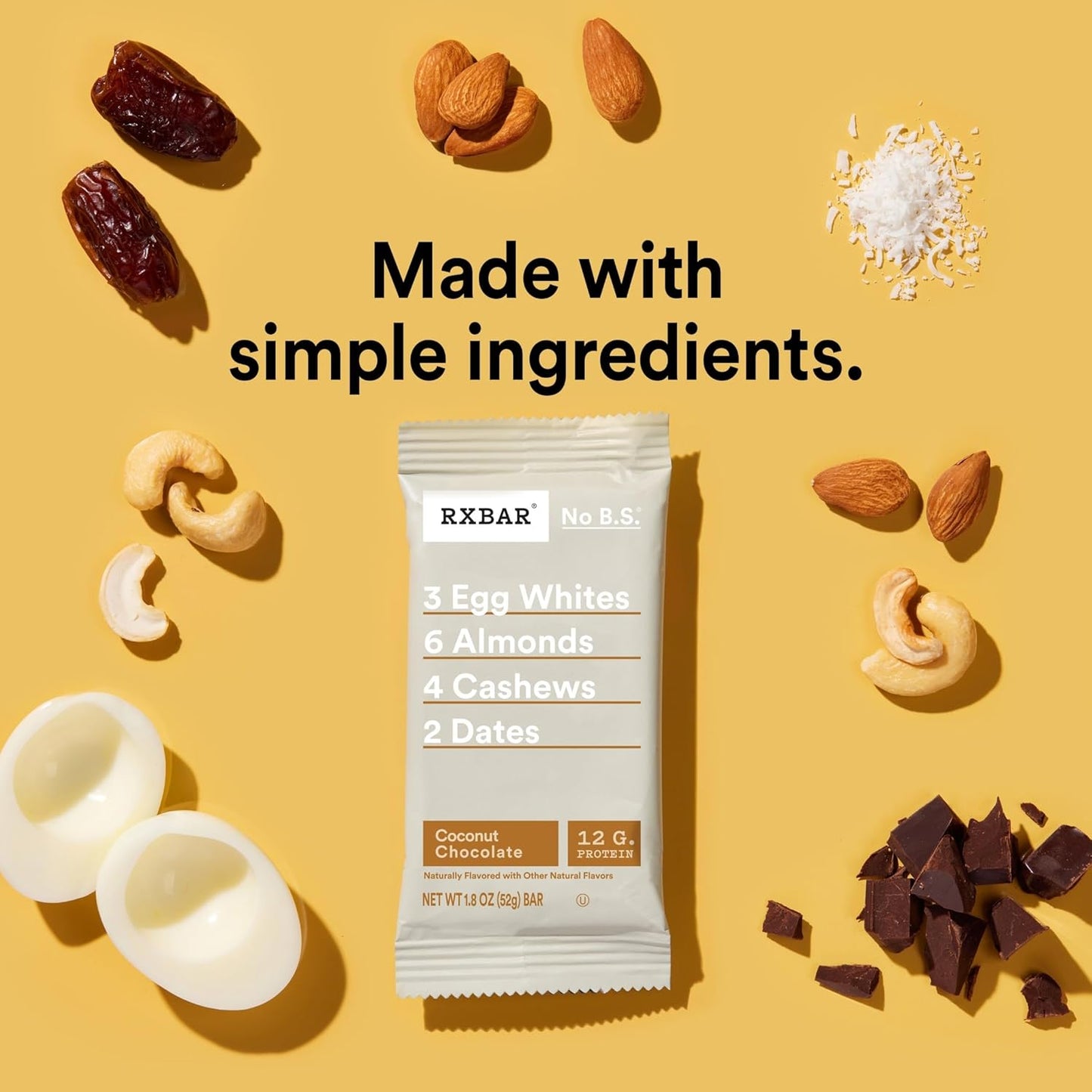 RXBAR Protein Bars, Protein Snack, Snack Bars, Coconut Chocolate, 22oz Box (12 Count)