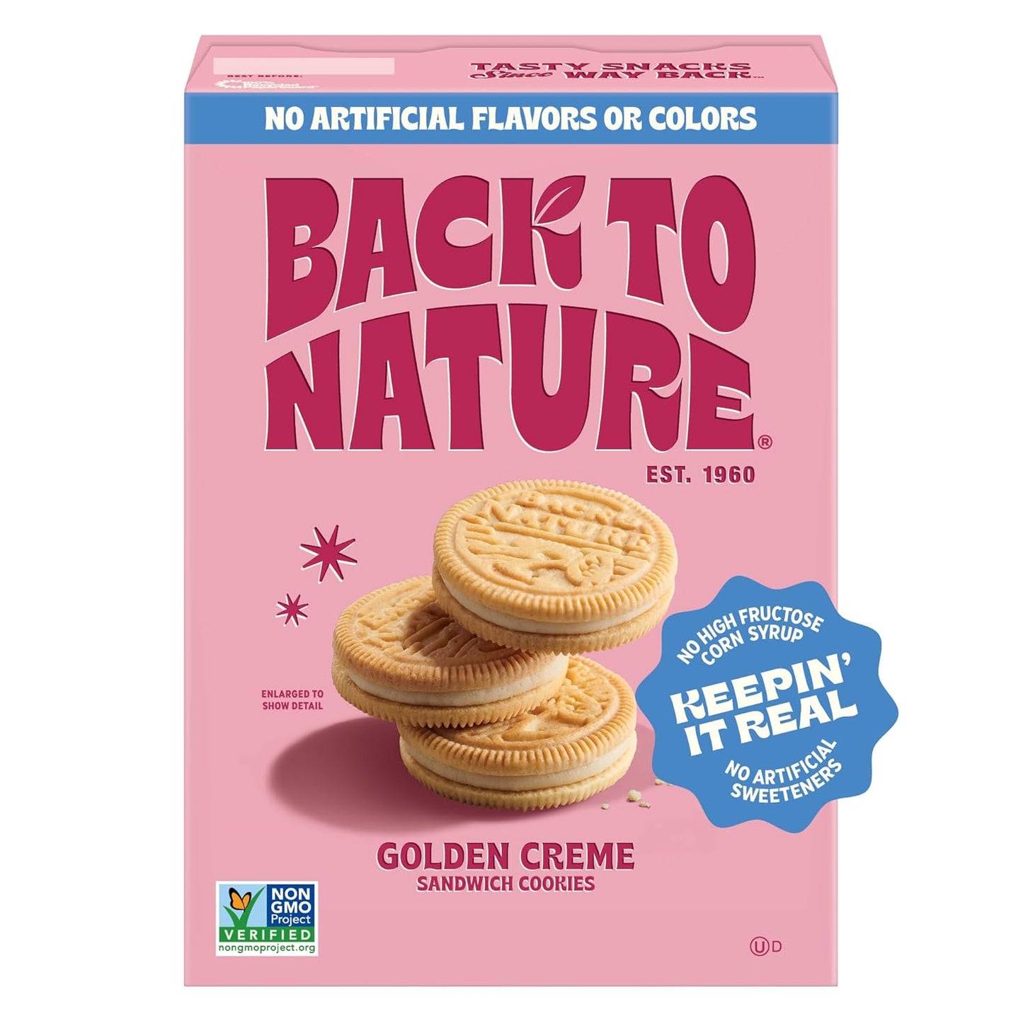 Back to Nature Golden Vanilla Creme Sandwich Cookies, Plant Based, Non-GMO, Plant-Based, Made with Wheat Flour, Snack Happy 8.25 oz Box