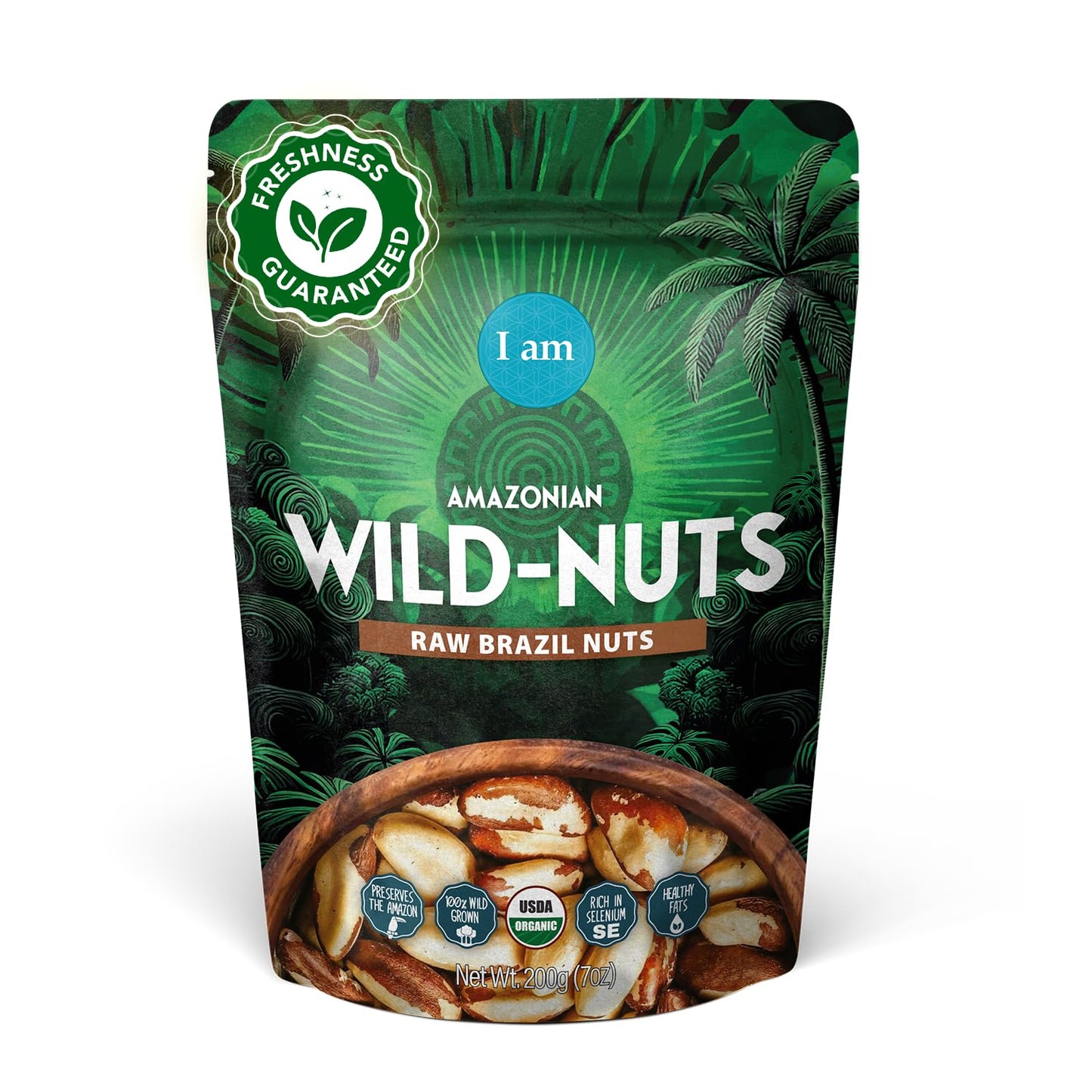 I Am Organic Brazil Wild Nuts | Raw Brazil Nuts | 100% Wild Grown, Sustainably Collected | Prevents Deforestation | Rich in Selenium | Non-GMO, Natural Snack | 7oz Pouch