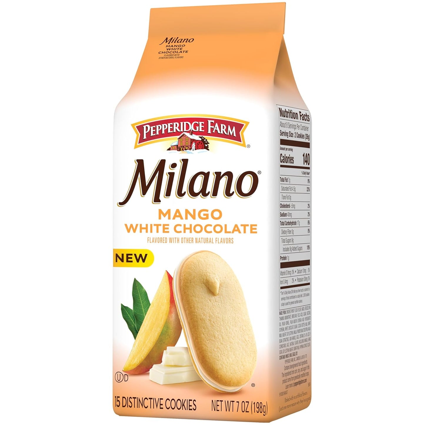 Pepperidge Farm Milano White Chocolate Mango Flavored Cookies, 7 Oz Bag
