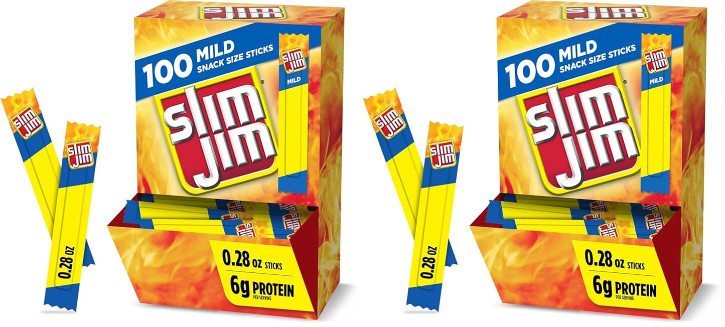 Slim Jim Smoked Meat Sticks, Original Flavor, 6g Protein Per Serving, Snack Size, 0.28 oz. (100 Count)