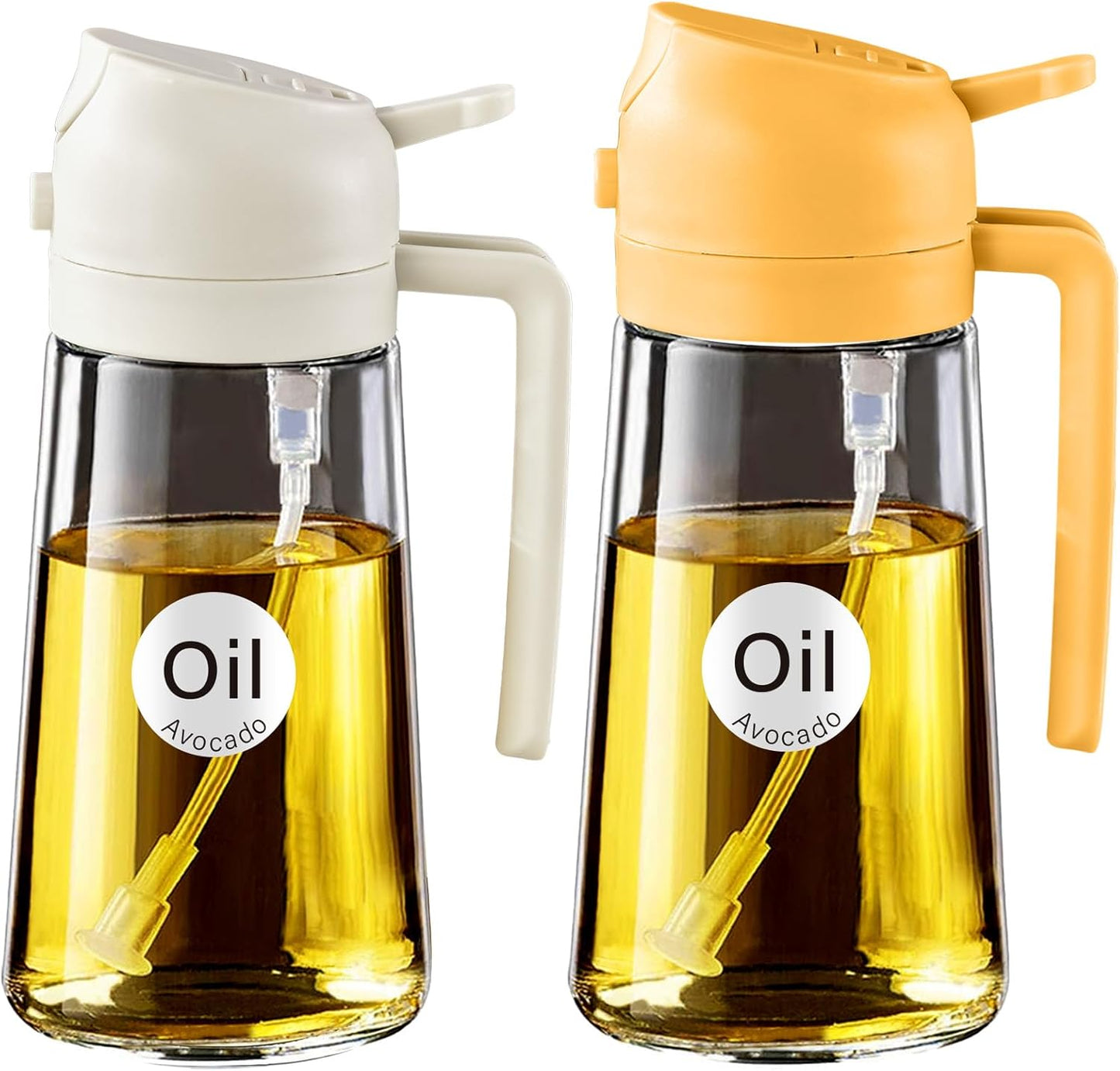 YARRAMATE 16oz/470ml Glass Olive Oil Sprayer for Cooking with Stickers, 2 in 1 Oil Dispenser for Kitchen Gadgets, Food Grade Premium Spray Bottle with Portion Control for Salad, Frying, BBQ (Black)