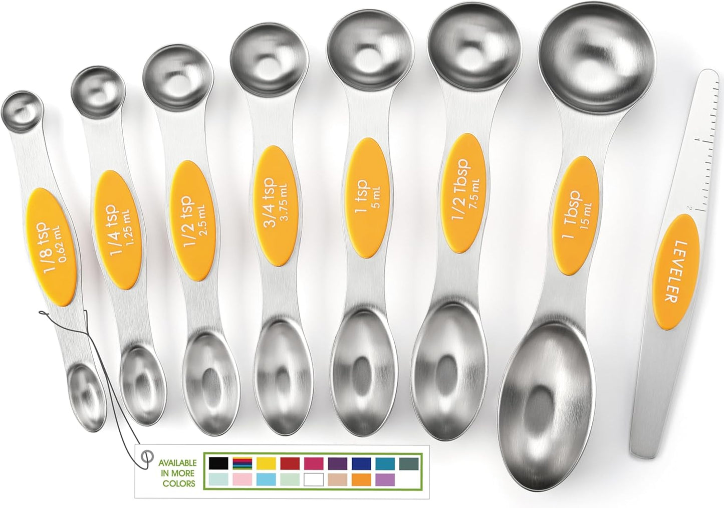 Spring Chef Stainless Steel Magnetic Measuring Spoons Set with Strong N45 Magnets, Heavy Duty Metal Kitchen Gadgets for Baking & Cooking, Fits in Most Kitchen Spice Jars, Set of 8 with Leveler, Black