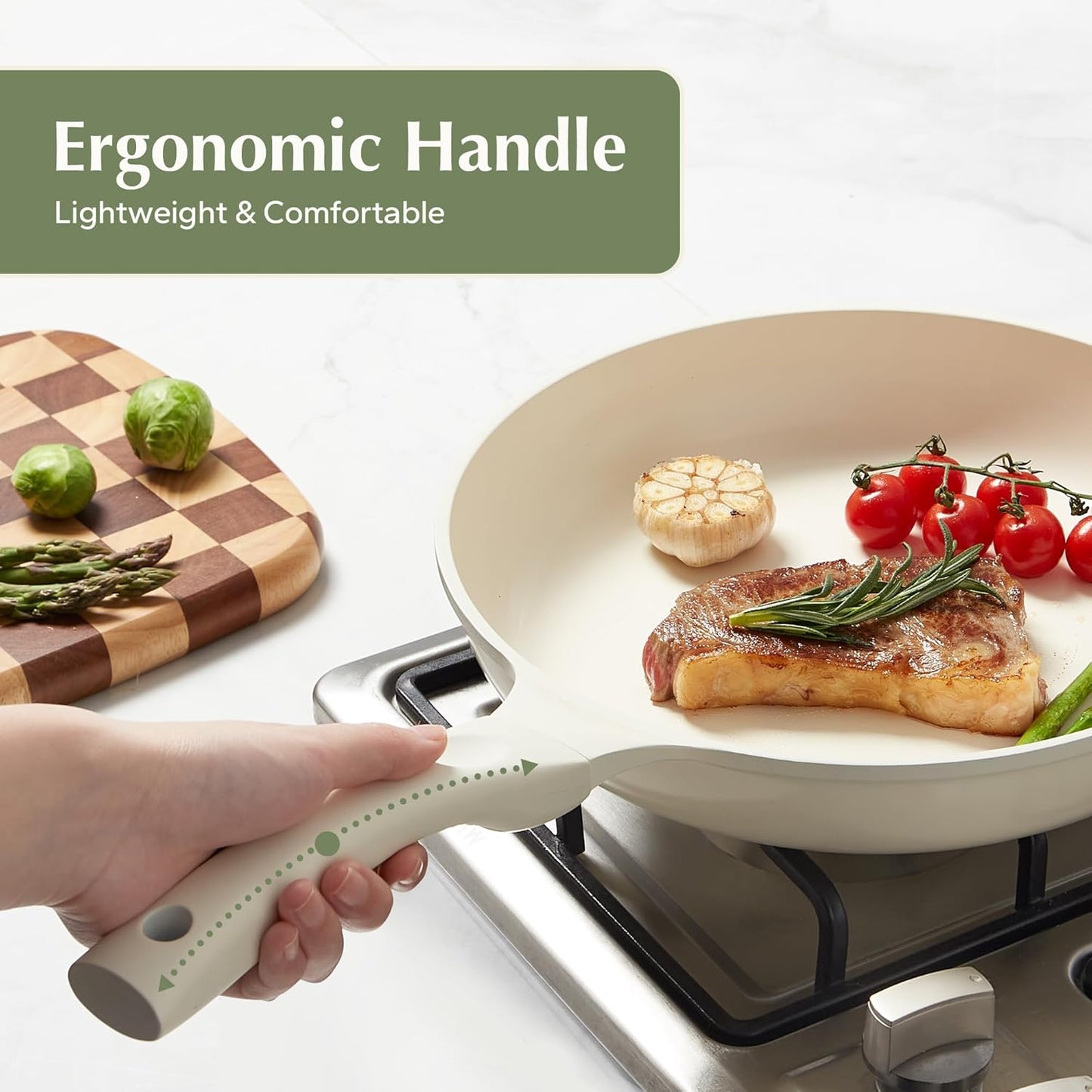 Redchef Ceramic Frying Pan, Small Nonstick Frying Pan, Non Stick Pans for Eggs & Omelets, PFOA & PFAS-Free, Fast & Even Heat, Compatible with All Cooktops, Dishwasher Safe, Beige White, 9.5"