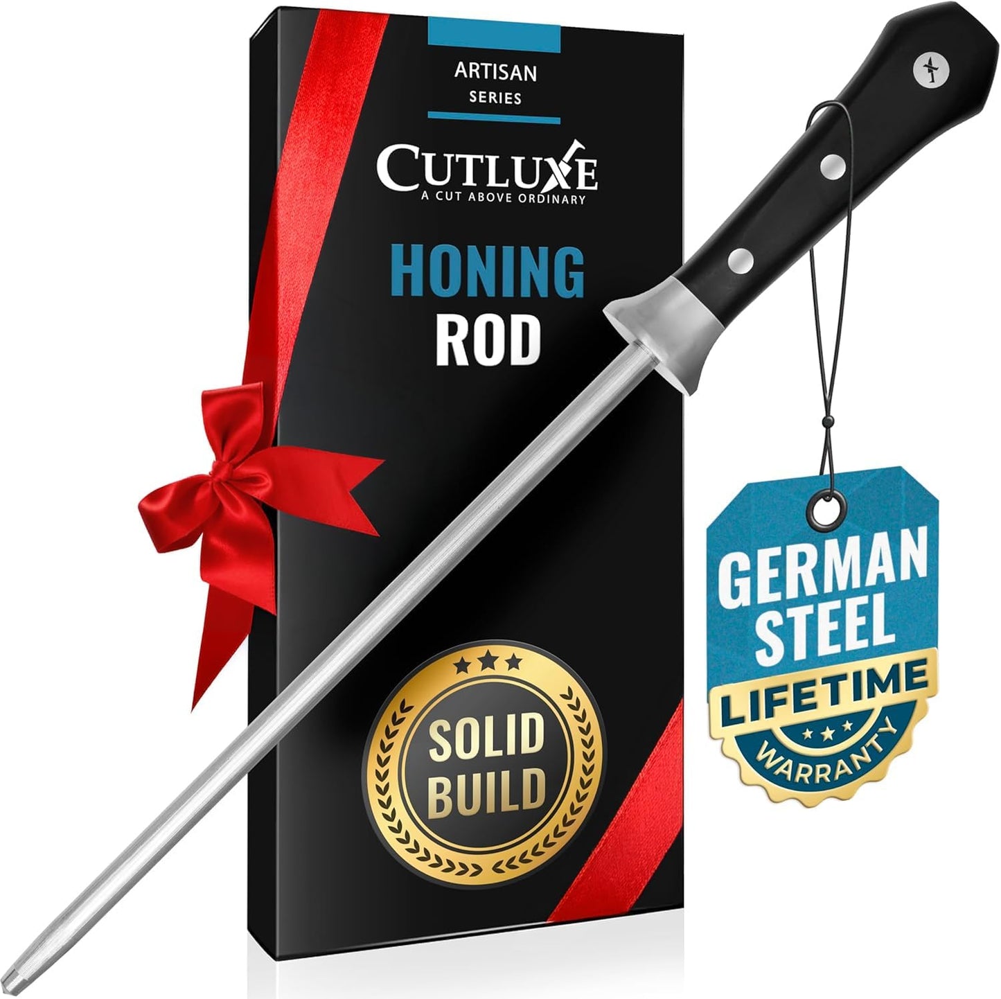 Cutluxe Honing Rod, Sharpening Steel for Kitchen Knives – 12" Honing Steel – Ergonomic Handle Design – Artisan Series