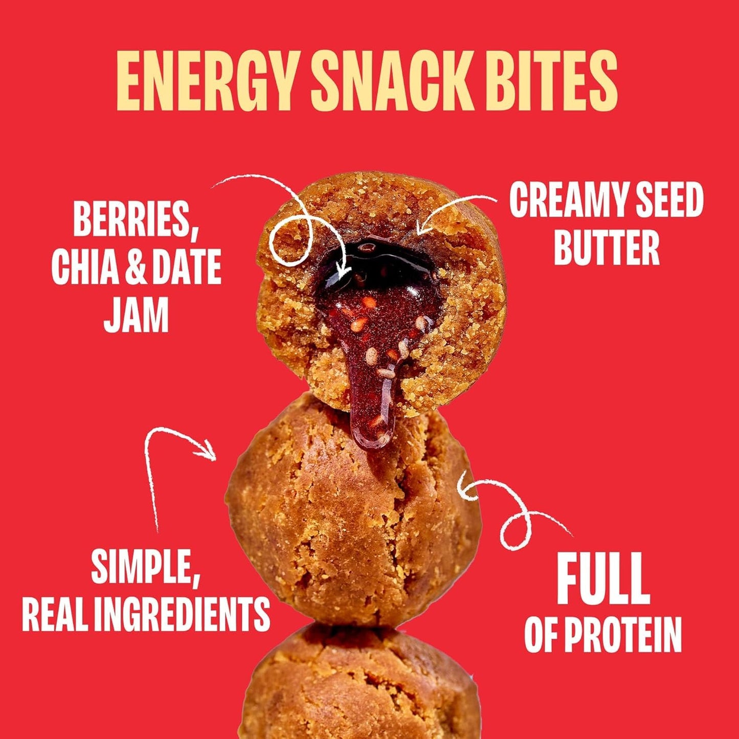 Smash Foods Variety Snack Bites to Go - Gluten Free Vegan Protein Balls Made with Nut Butters and Superfood Jam with Chia Seeds 8 Packs