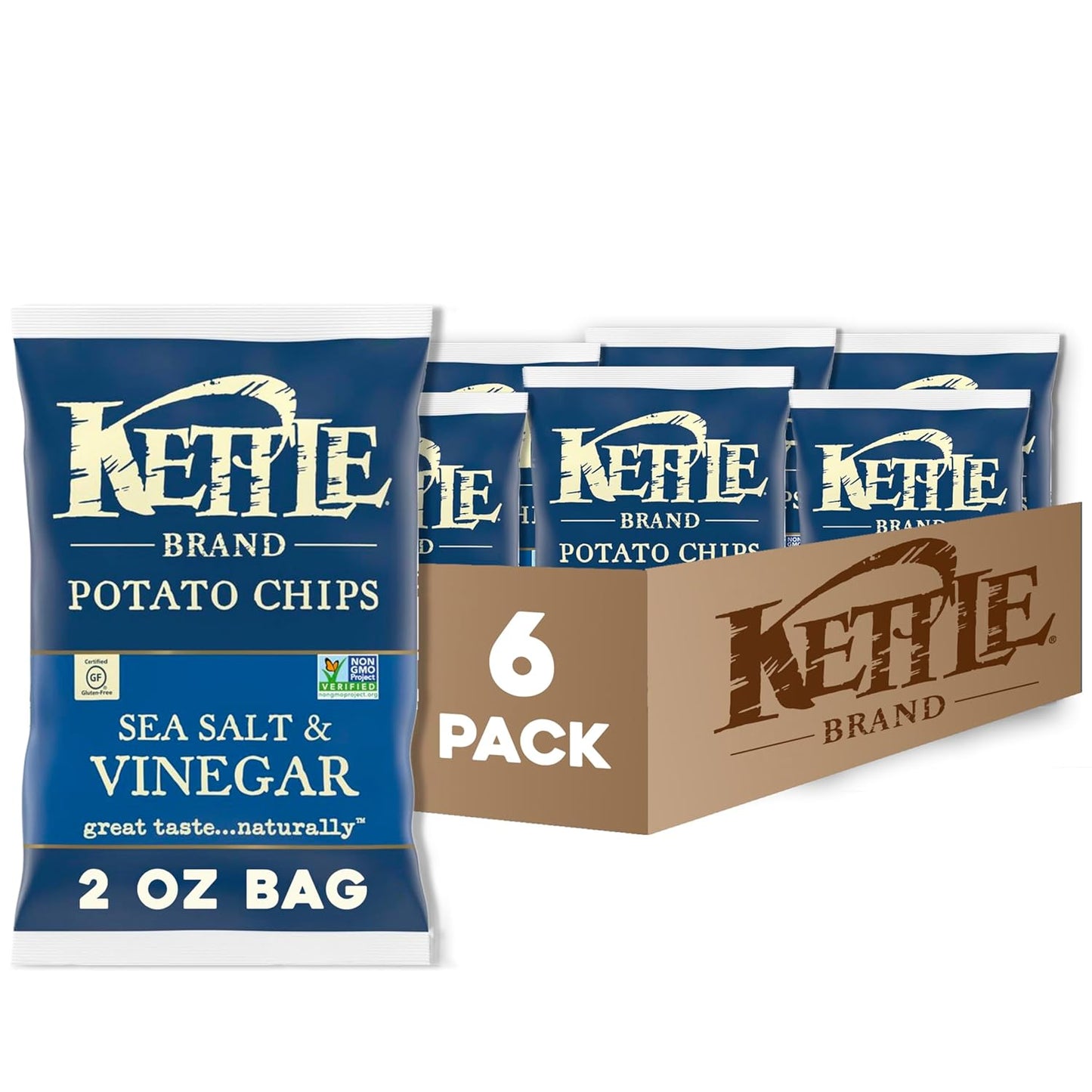 Kettle Brand Sea Salt and Vinegar Kettle Potato Chips, Gluten-Free, Non-GMO, 7.5 oz Bag