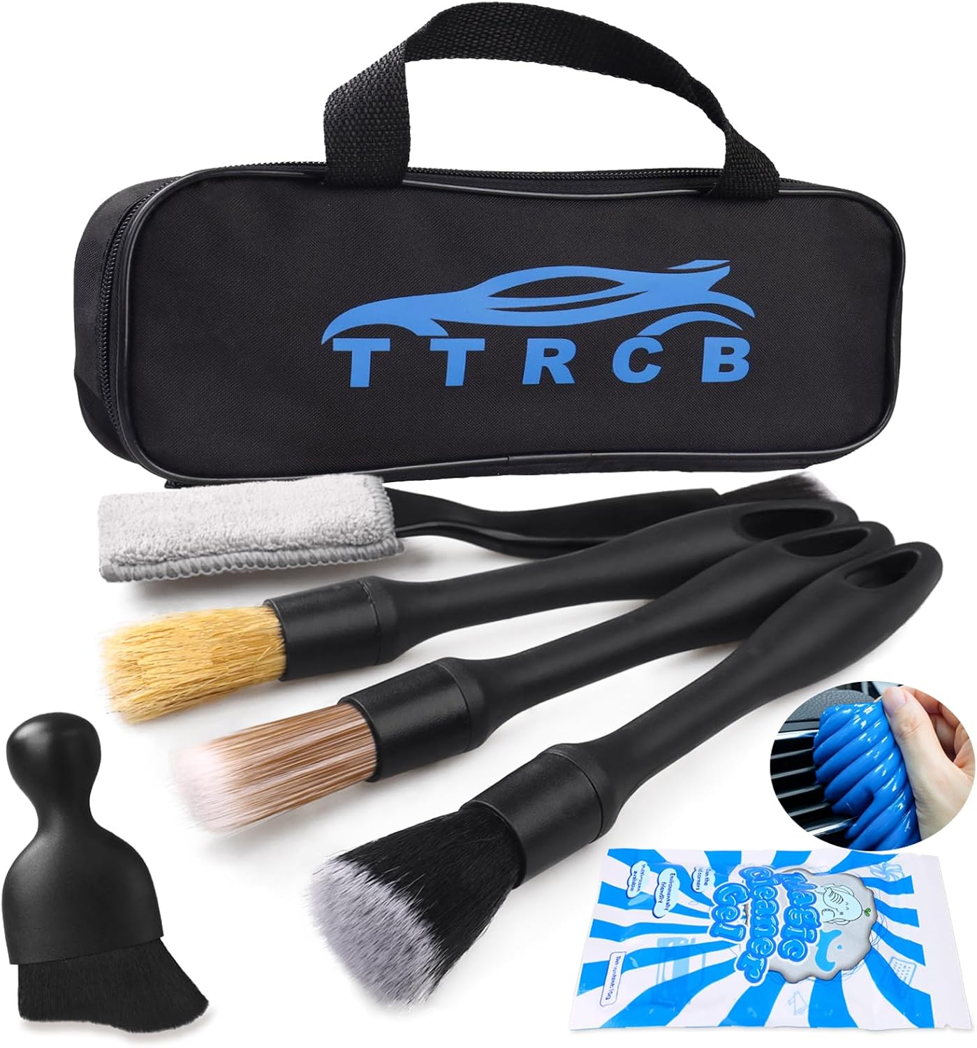 7PCS Car Detailing Brush Set, Ultra Soft Boars Hair Car Interior Detailing Brushes, Car Interior Detailing Kit, Car Cleaning Gel Supplies Kit, Car Dust Brush, Car Accessories for Truck, SUV, Interior