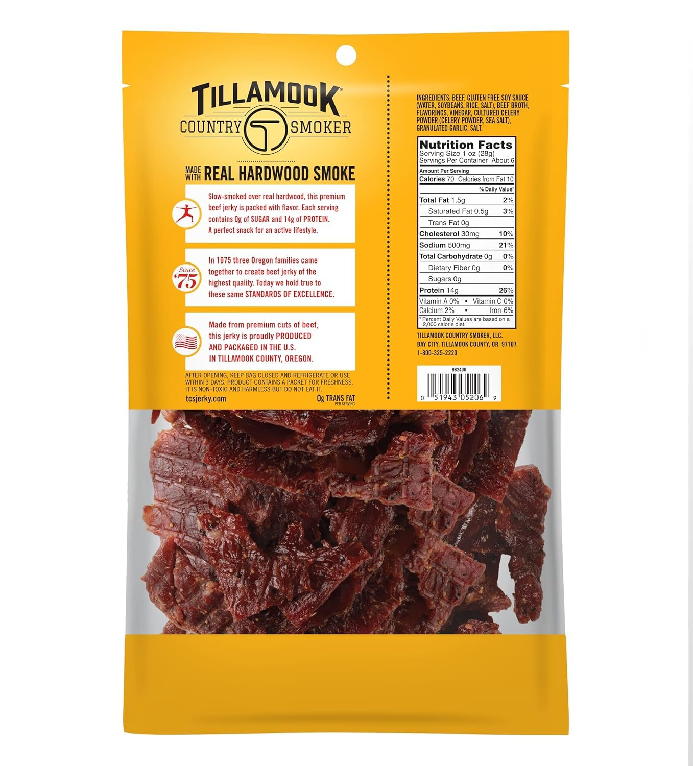 Tillamook Country Smoker Keto Friendly Zero Sugar Beef Jerky, Original, 6.5 Ounce
