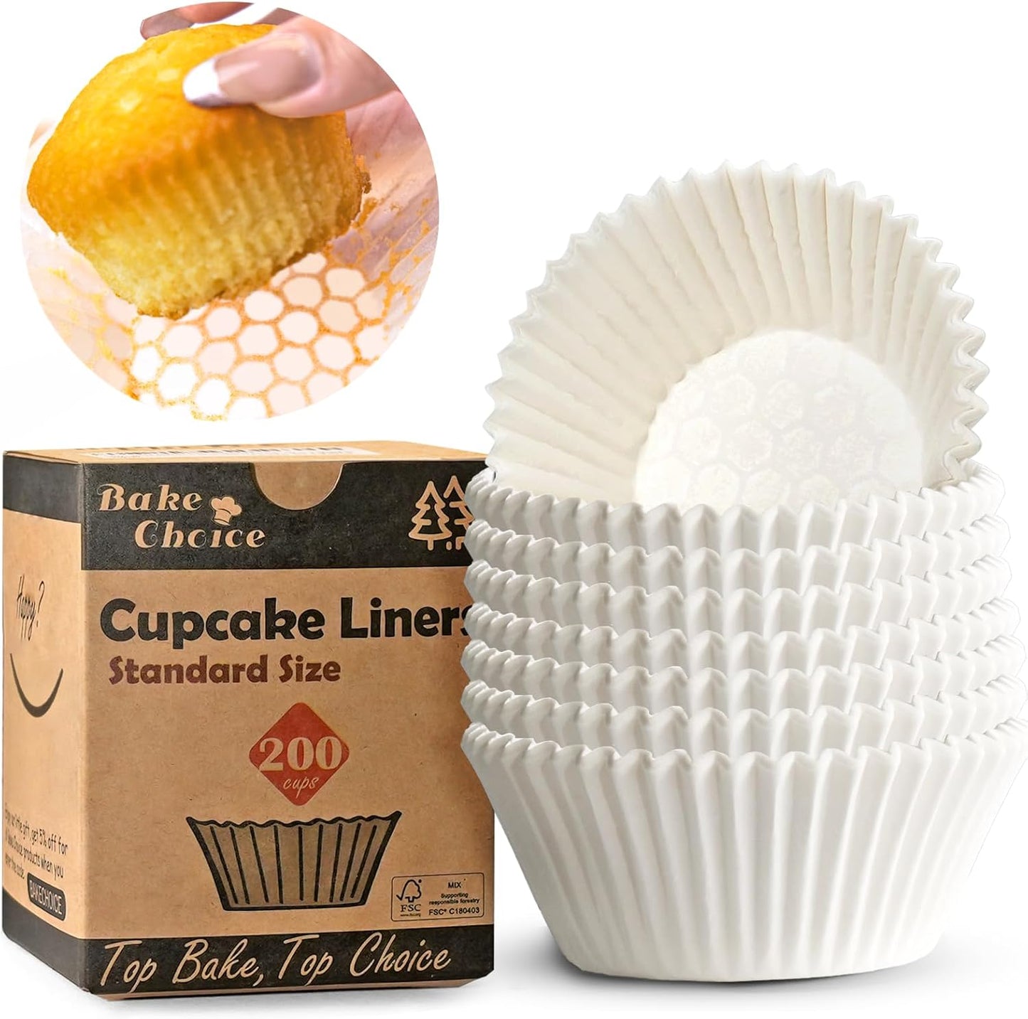 Non-stick 200pcs Standard Cupcake Liners for Baking, Natural, Food-grade Cupcake Wrapper, Greaseproof Parchment Muffin Liners