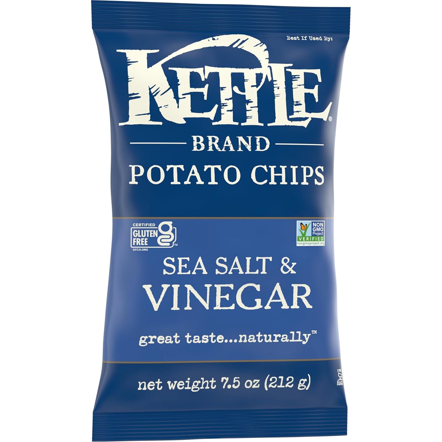 Kettle Brand Sea Salt and Vinegar Kettle Potato Chips, Gluten-Free, Non-GMO, 7.5 oz Bag