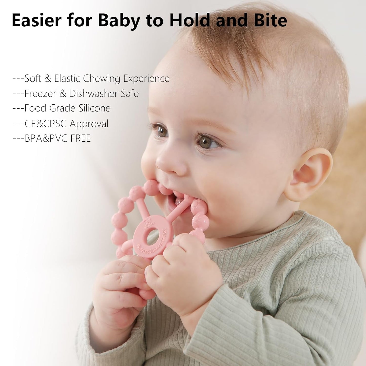 3 Pack Ring Teether Baby Infant Toys, Baby Essentials, Silicone Teething Ring Toys for Babies 0-6 Months, Seposeve Toddler Teethers 6-12 Months 12-24 Months, Infant Teething Relief, Purple Pink White