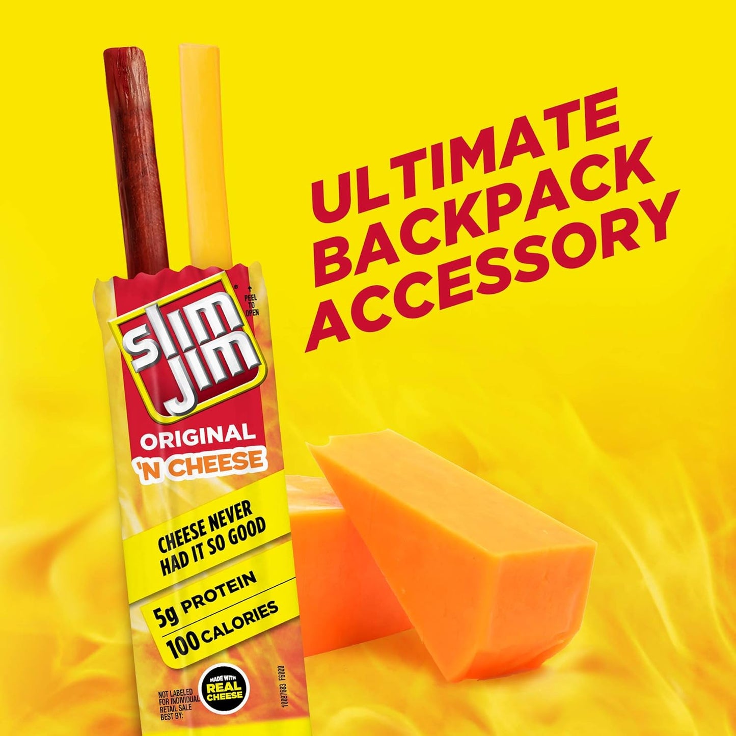 Slim Jim Beef 'N Cheese Smoked Meat Sticks, Original Flavor, 5g Protein Per Serving, Snack Size, 0.9 oz. (10 Count)