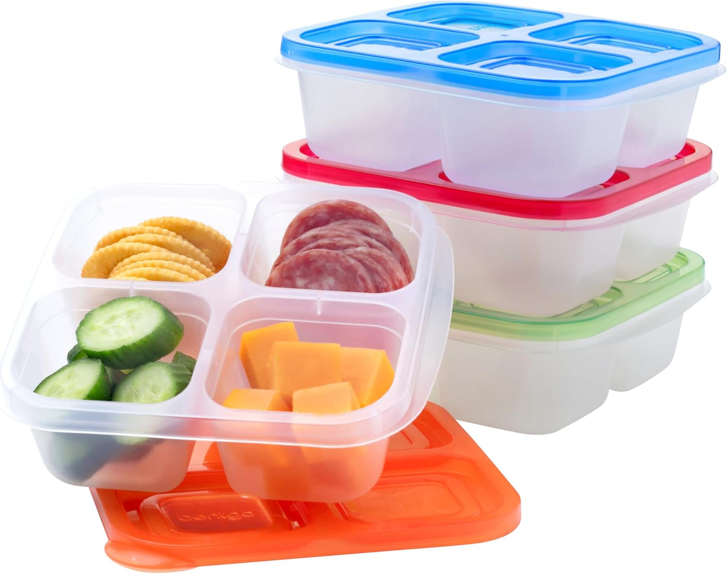 Bentgo Easyboxes 4-Compartment Snack Containers - 8-Piece Set with 4 Trays & 4 Custom-Fit Lids to Seal in Freshness - Reusable Food Storage & Meal Prep Bento BPA-Free Containers (Pastels)
