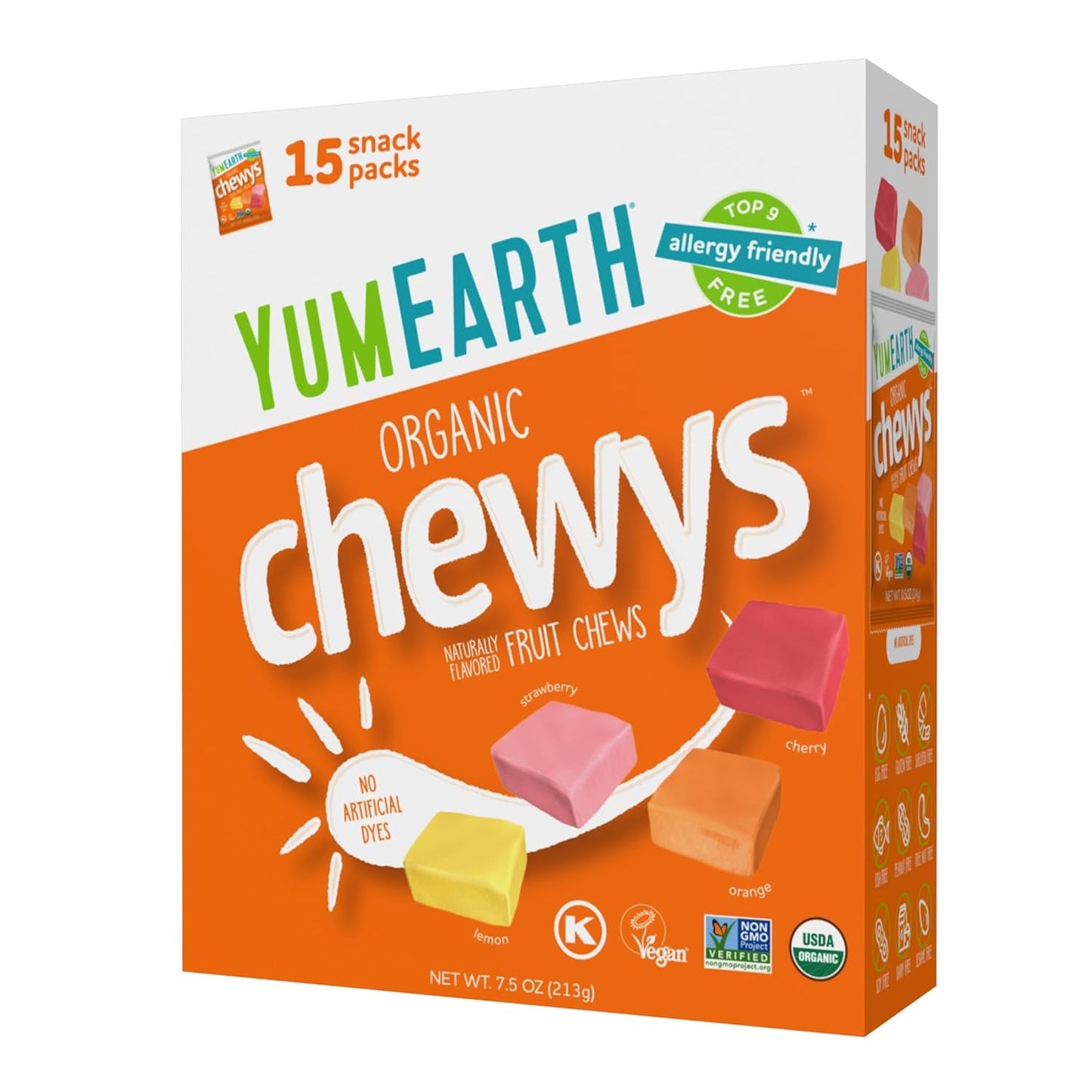 yumearth organic chewy fruit flavored candies assorted 7.5oz allergy friendly gluten free