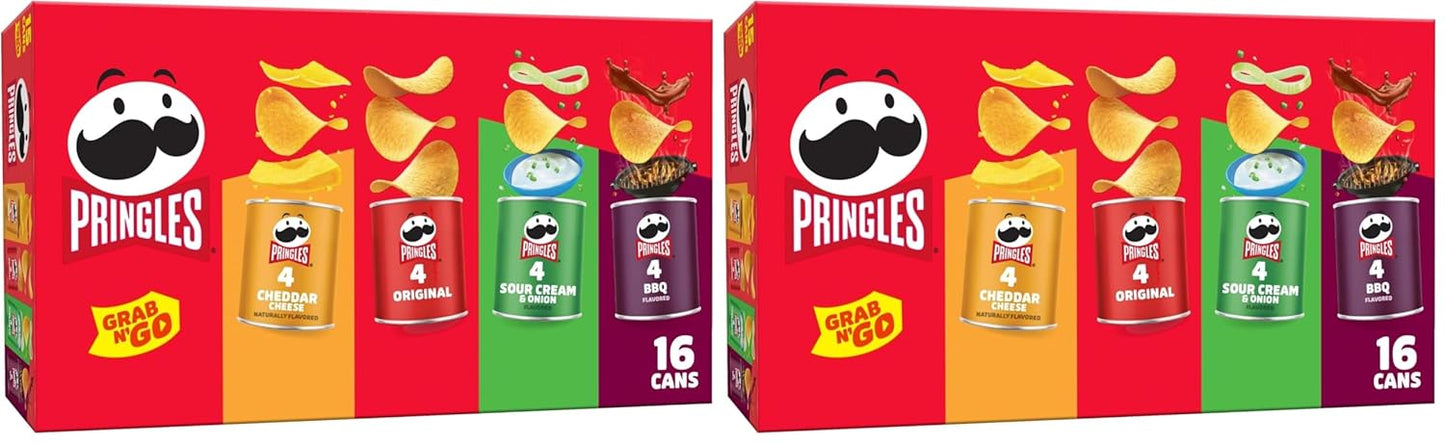 Pringles Potato Crisps Chips, Lunch Snacks, Office and Kids Snacks, Grab N' Go, 1.38 Pounds, Variety Pack (16 Cans)
