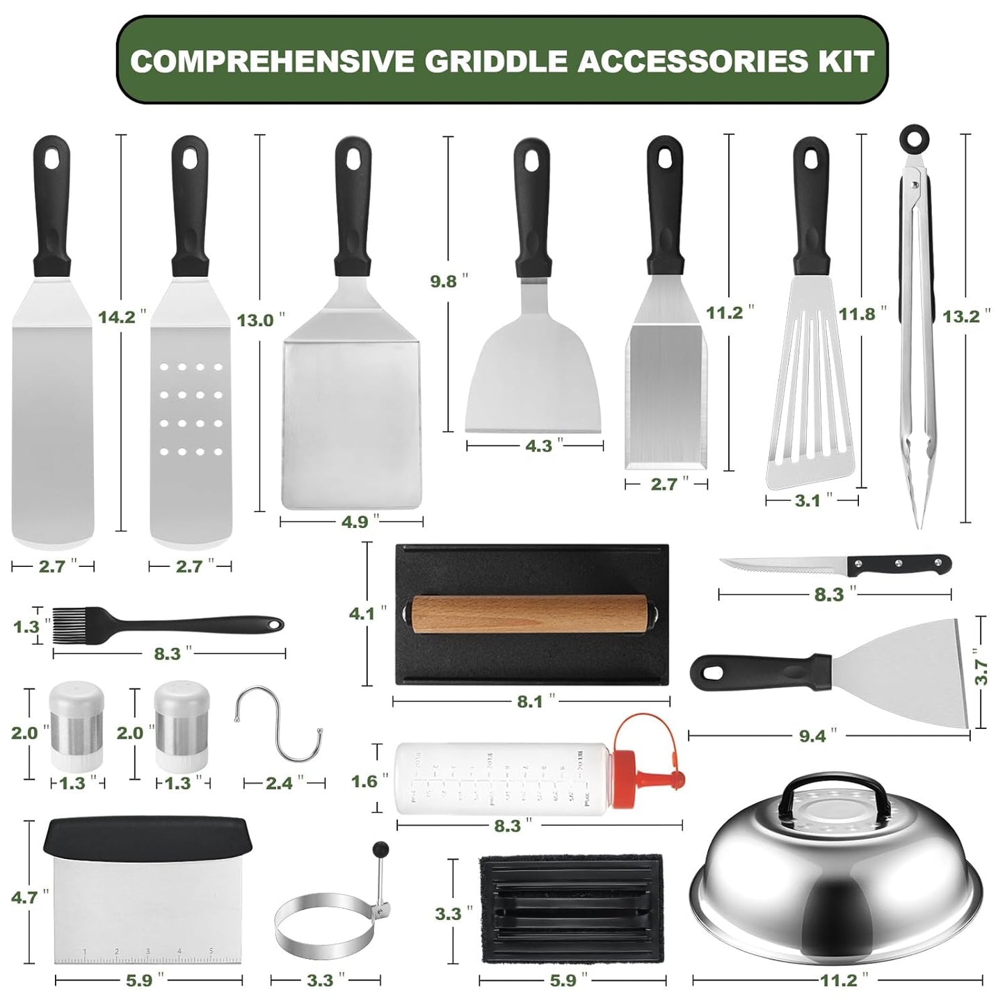 35PCS Griddle Accessories Kit, Flat Top Grill Accessories Set for Blackstone and Camp Chef, Grill Spatula Set with Enlarged Spatulas, Basting Cover, Scraper for Outdoor Barbecue