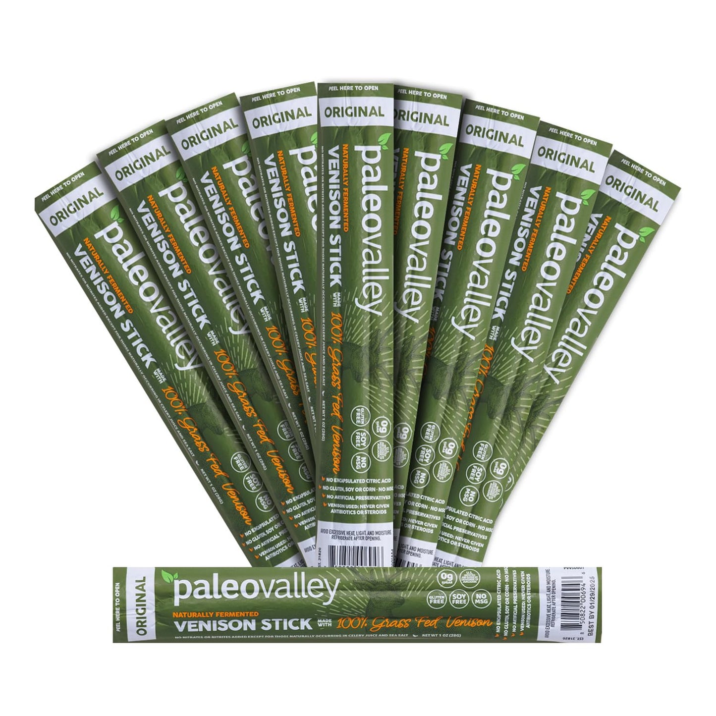 Paleovalley 100% Grass Fed Original Beef Sticks - Delicious Gluten Free Beef Snack - High Protein Keto Friendly