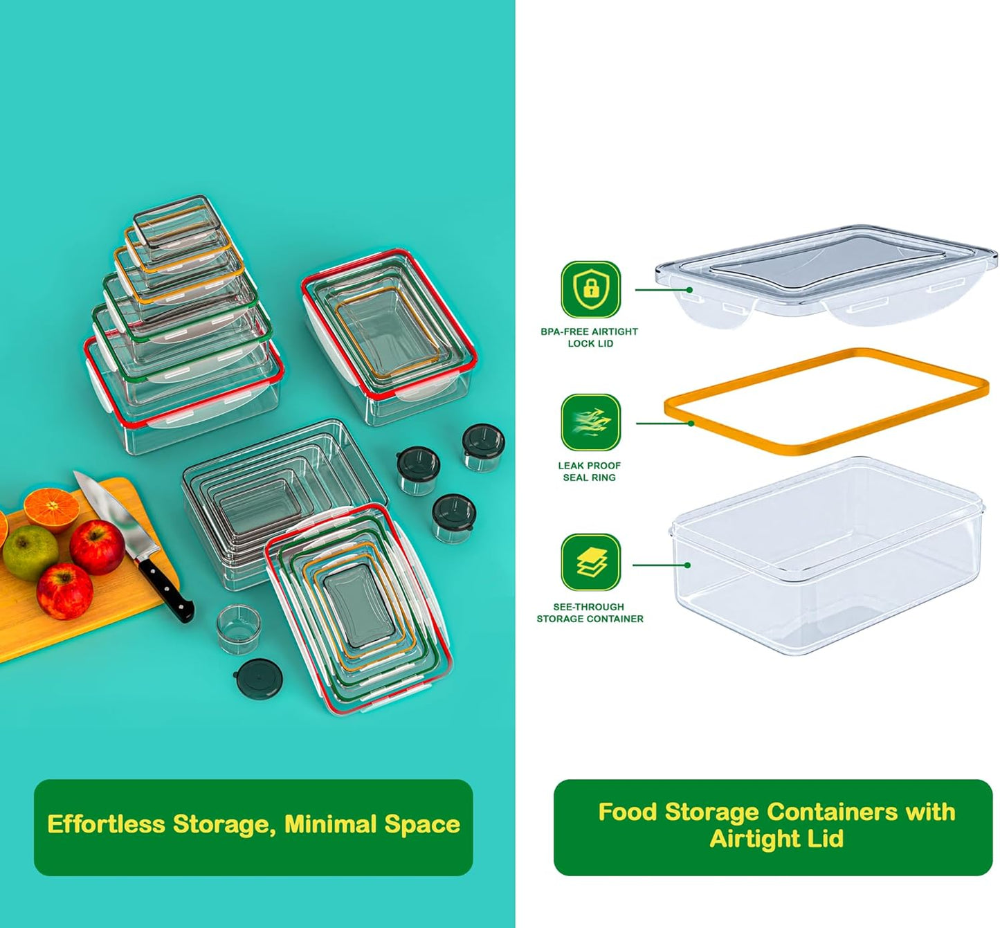 40 Pcs Food Storage Containers with Lids Airtight- Plastic Meal Prep Container for Pantry Kitchen Organization, Microwave, Dishwasher, Freezer Safe -100% Leak Proof (20 Stackable Boxes-20 Lids)