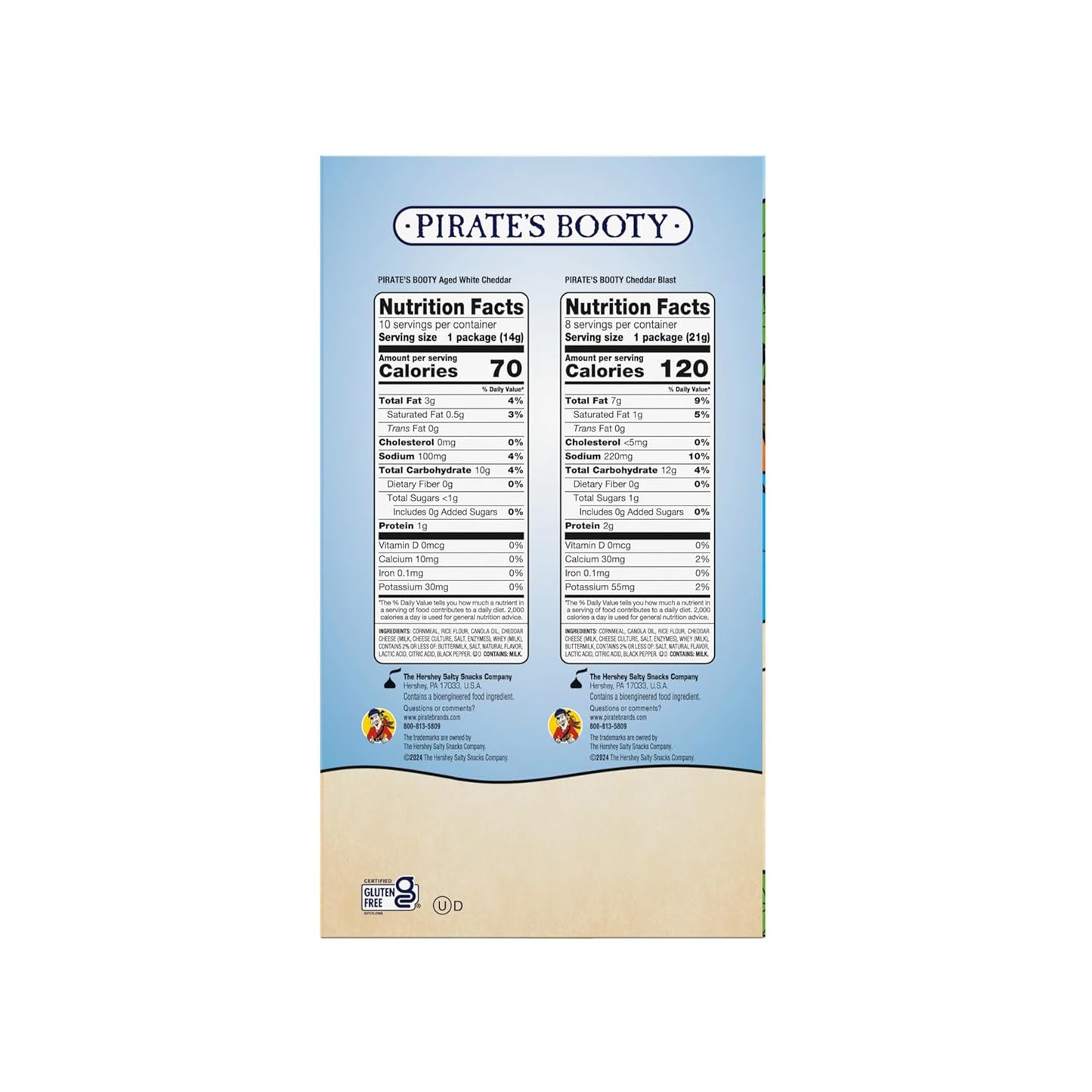 Pirate's Booty Aged White Cheddar and Cheddar Blast Cheese Puffs Variety Pack, 18-count, 0.5oz and 0.75oz bags, gluten-free kids snacks