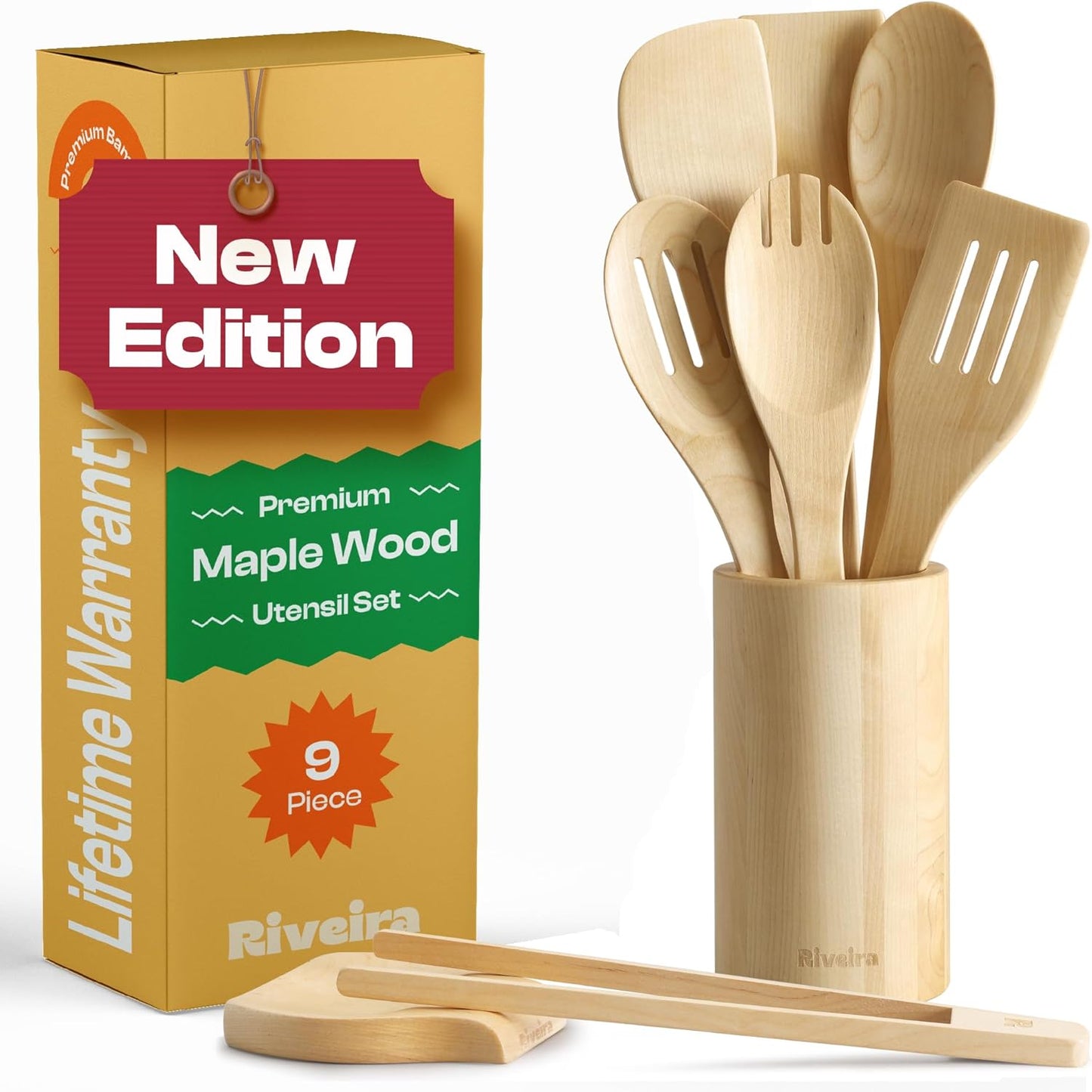 Riveira Bamboo Cooking Spoons 6-Piece – Wooden Cooking Utensils Set with Wooden Spoons for Cooking & Spatulas Wooden Utensil Sets – Premium Kitchen Utensils Set – Durable First Apartment Essentials