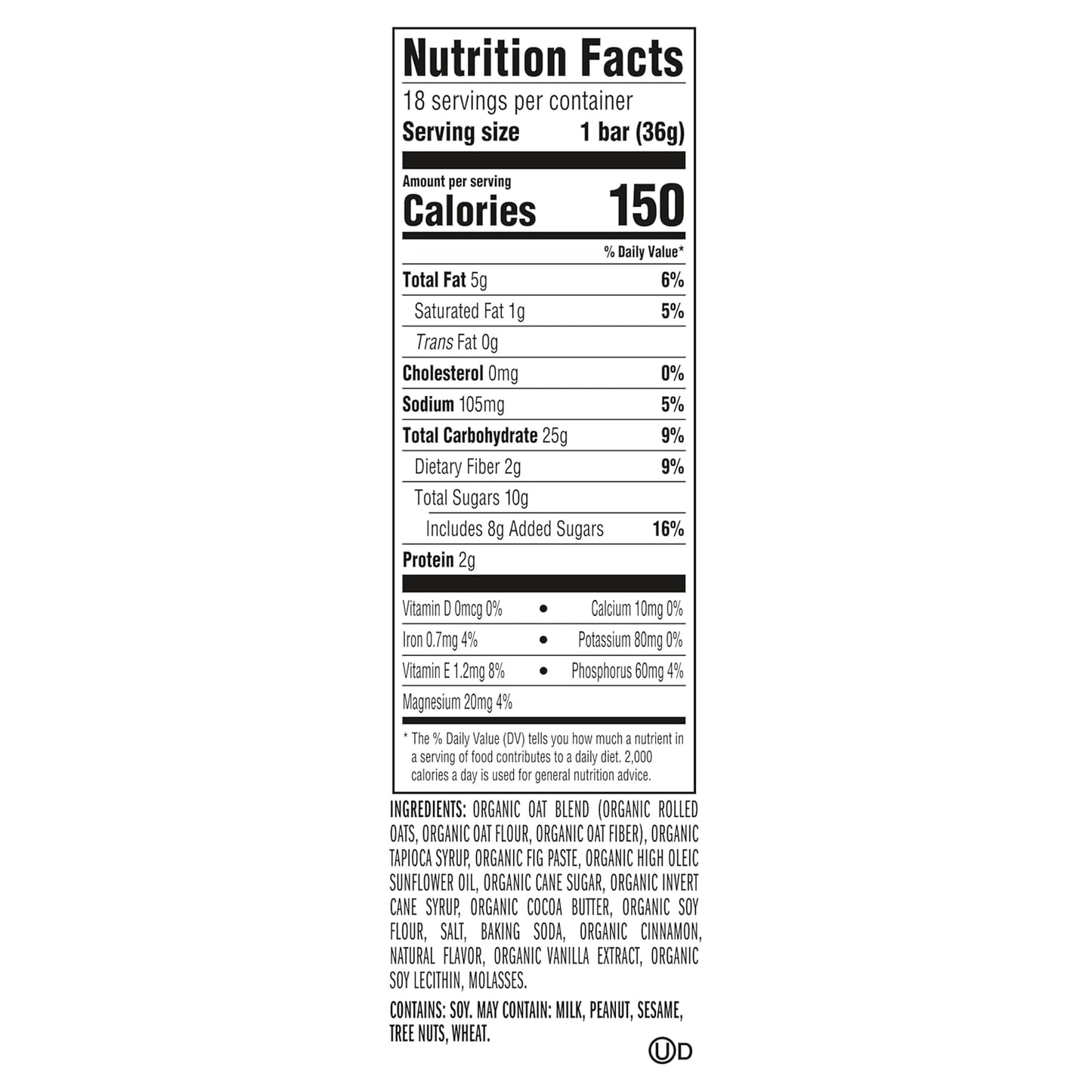 usda organic granola bars zbar soft-baked energy snack bars non-gmo 12g whole grains 18 pack