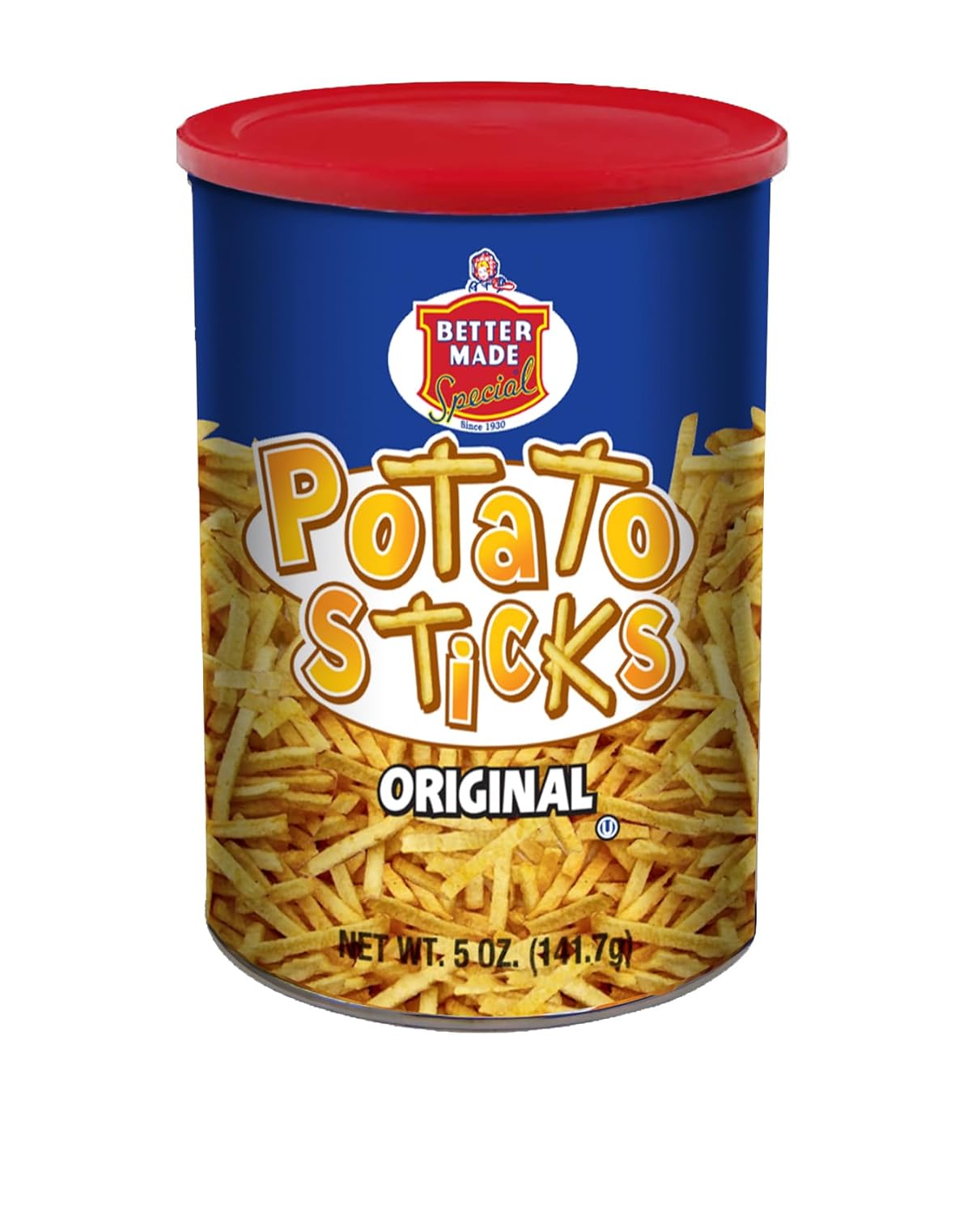 Better Made Potato Sticks 5oz Canister - Shoestring Potato Sticks - Gluten Free - Crunchy, Crispy Snack from Fresh Potatoes - Resealable Lid (Original, Single Can)