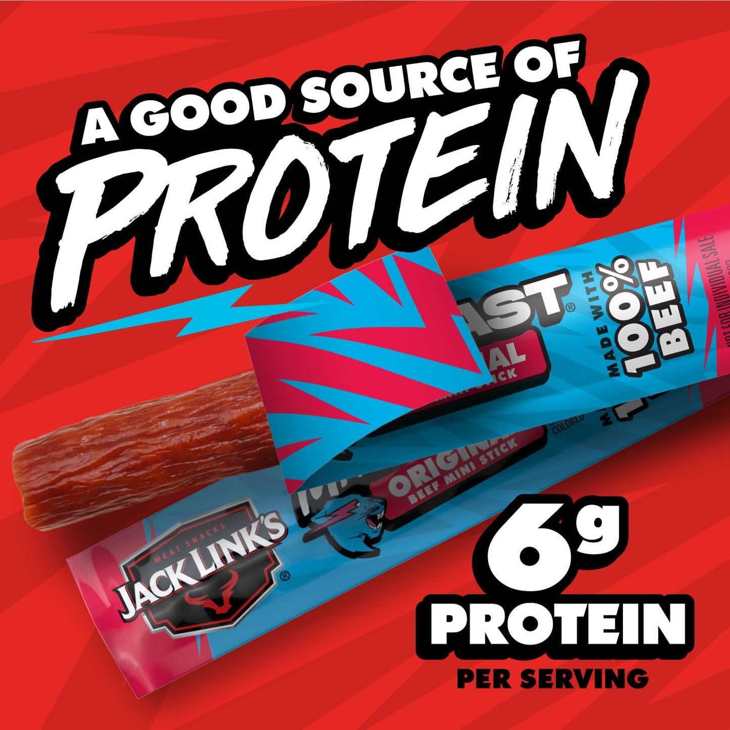 Jack Link's x MrBeast Original Mini Beef Jerky Sticks - Individually Wrapped Protein Snacks - 6g Protein per Serving - Made with 100% Real Beef - (12 Pack) 0.5 oz Meat Sticks