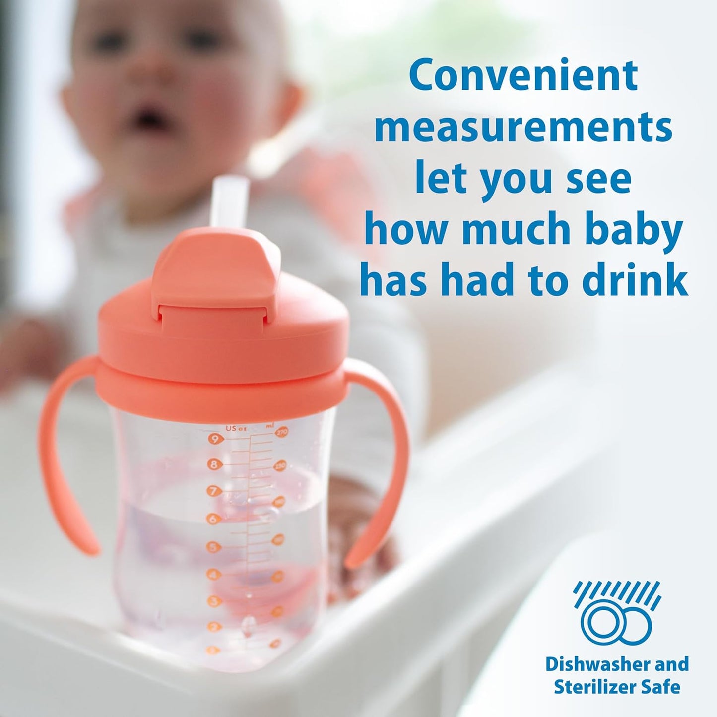 Dr. Brown's Milestones, Baby's First Straw Cup Sippy Cup with Straw, 6m+, 9oz/270ml, Coral, BPA Free