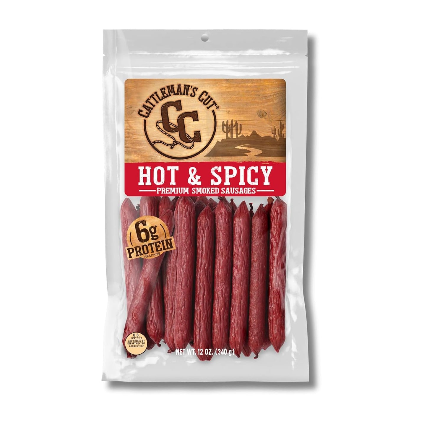 Cattleman's Cut Double Smoked Sausages Meat Sticks, Premium Protein Snacks, Keto Friendly, Gluten Free, Carnivore Travel Snack, Resealable Bag, 12 Ounce