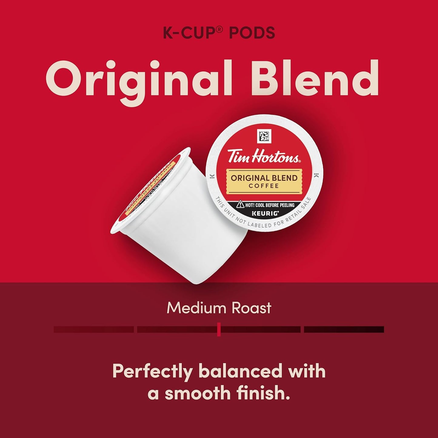 Tim Hortons Original Blend, Genuine Medium Roast Coffee, Single-Serve K-Cup Pods, 48ct