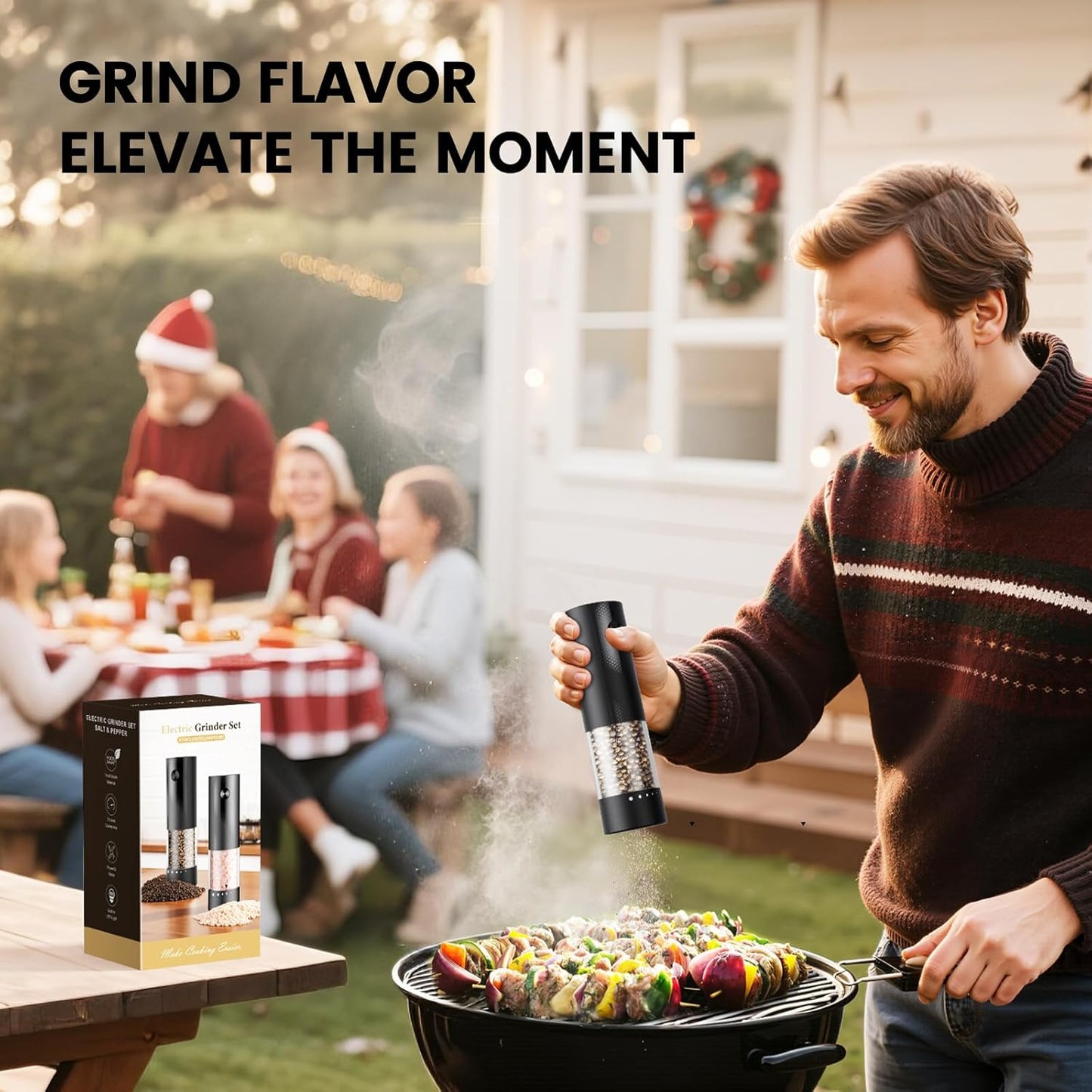 Electric Salt and Pepper Grinder Set - Rechargeable Automatic Salt and Pepper Shakers, Kitchen Appliances with External Adjustable Coarseness, Larger Hopper for Christmas Gifts(2 Pack,Black/Black)