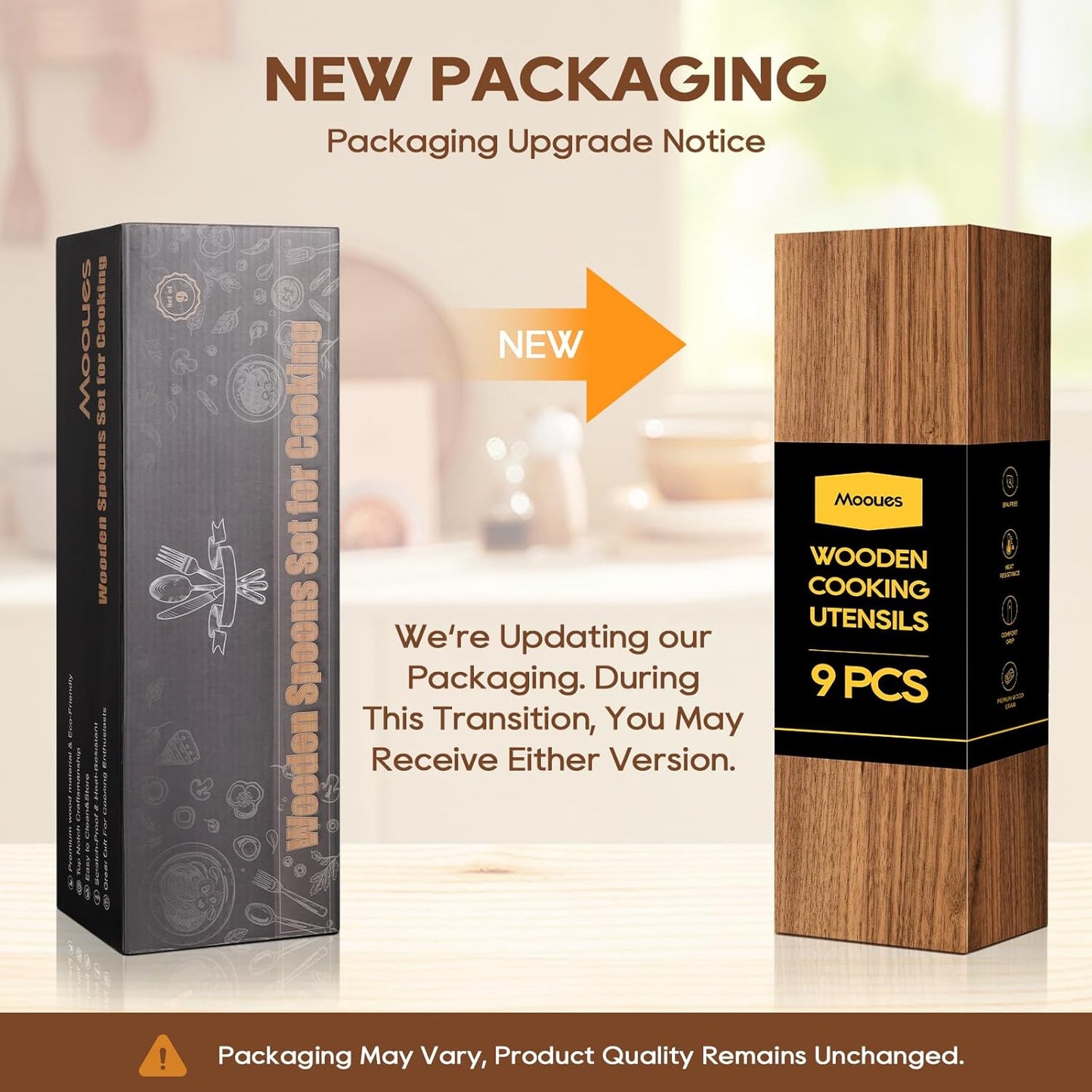 9‑Piece Natural Teak Wooden Kitchen Utensil Set with Spoon Rest and Holder