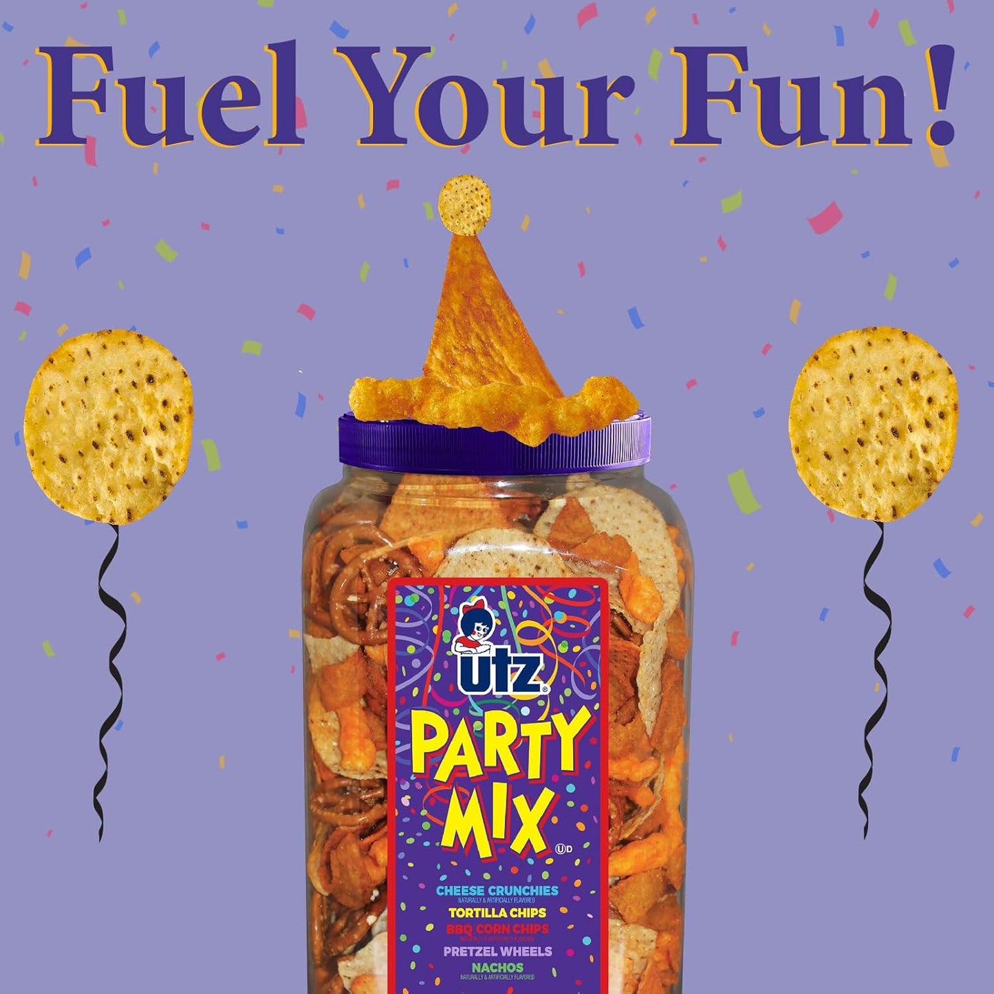 Utz Party Mix - Tasty Snack Mix Includes Corn Tortillas, Nacho Tortillas, Pretzels, BBQ Corn Chips and Cheese Curls, Cholesterol Free and Trans-Fat Free, 1.62 Pound (Pack of 1)